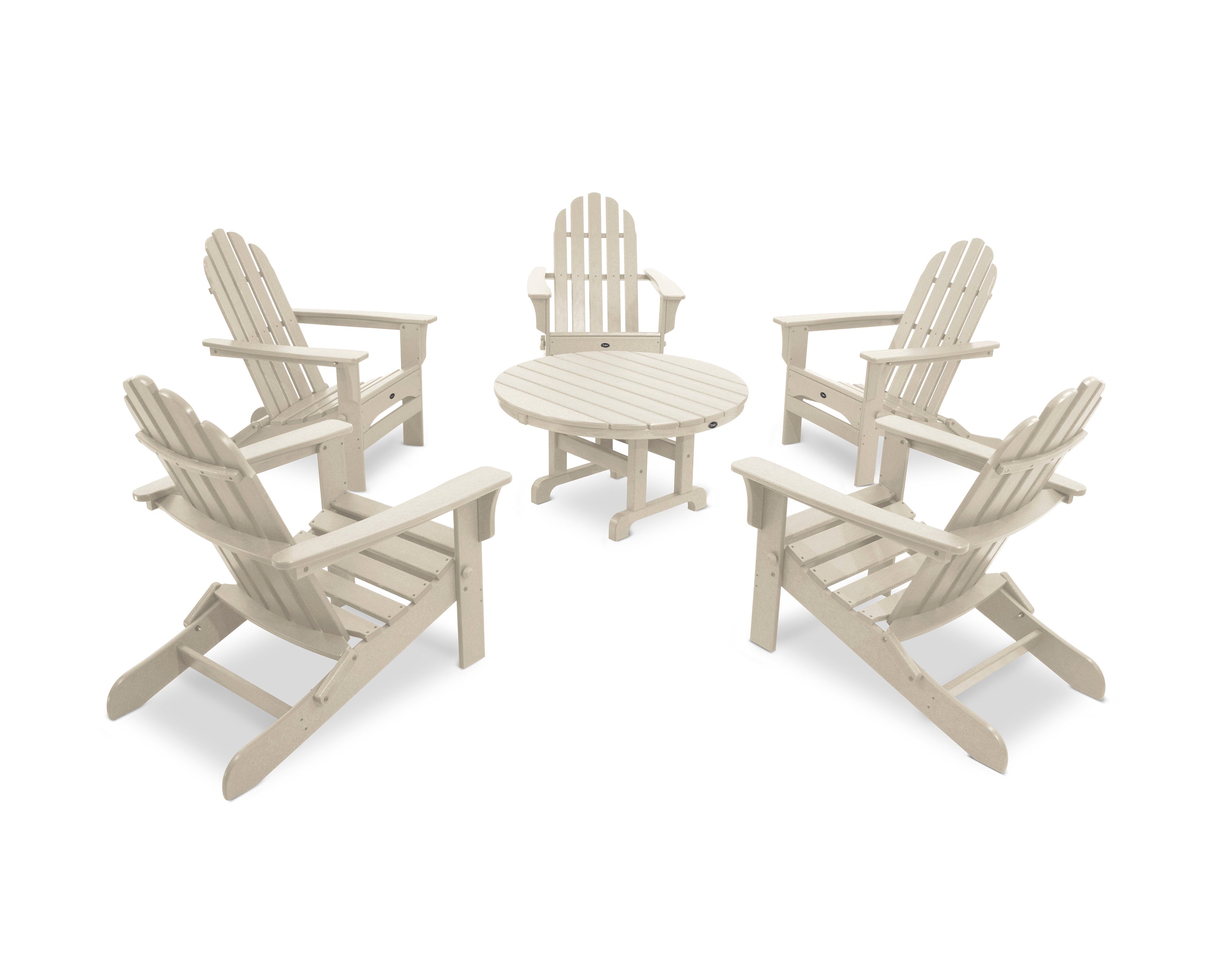 Cape Cod 6-Piece Folding Adirondack Conversation Set in Sand Castle