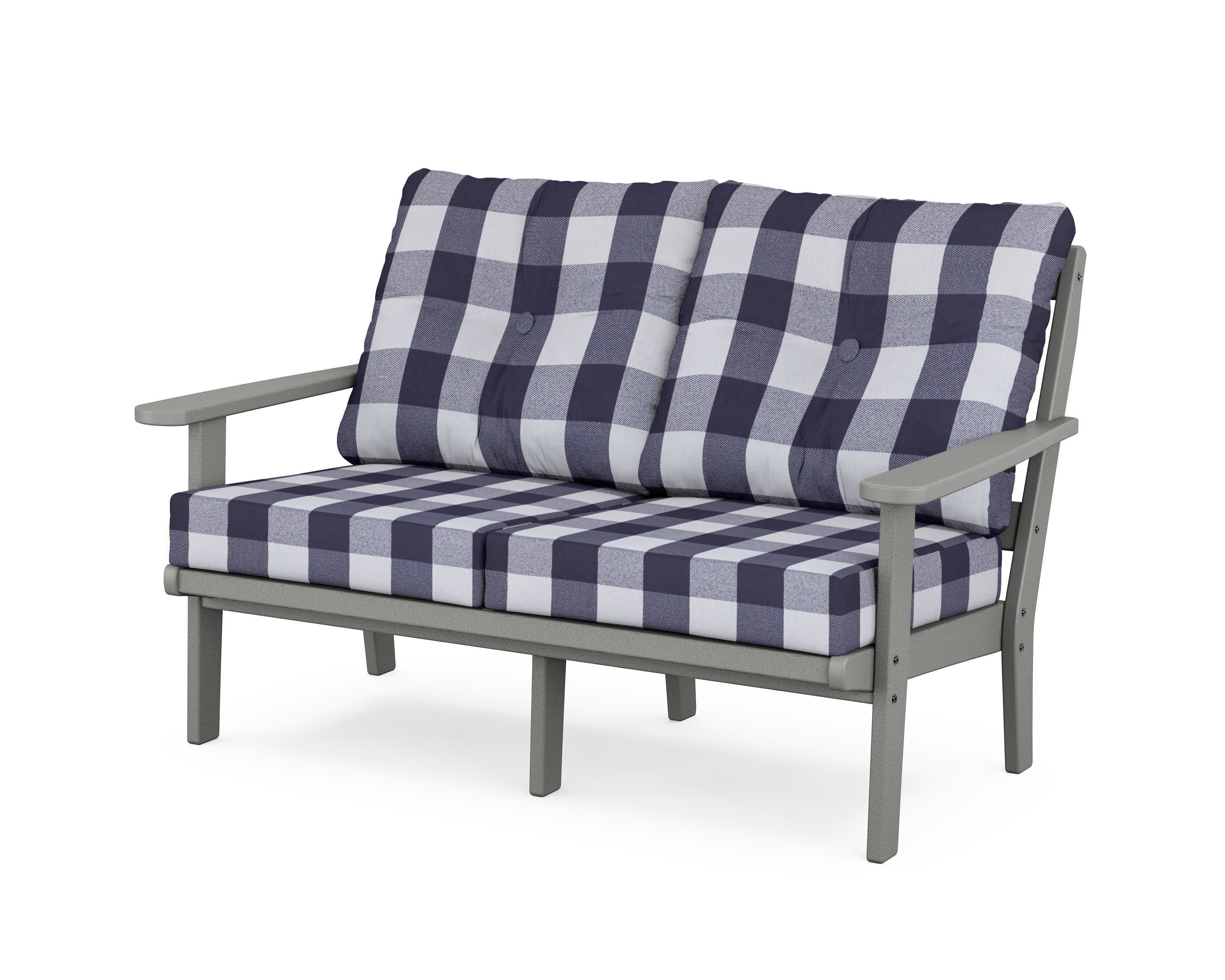 Cape Cod Deep Seating Loveseat in Stepping Stone / Buffalo Plaid Navy