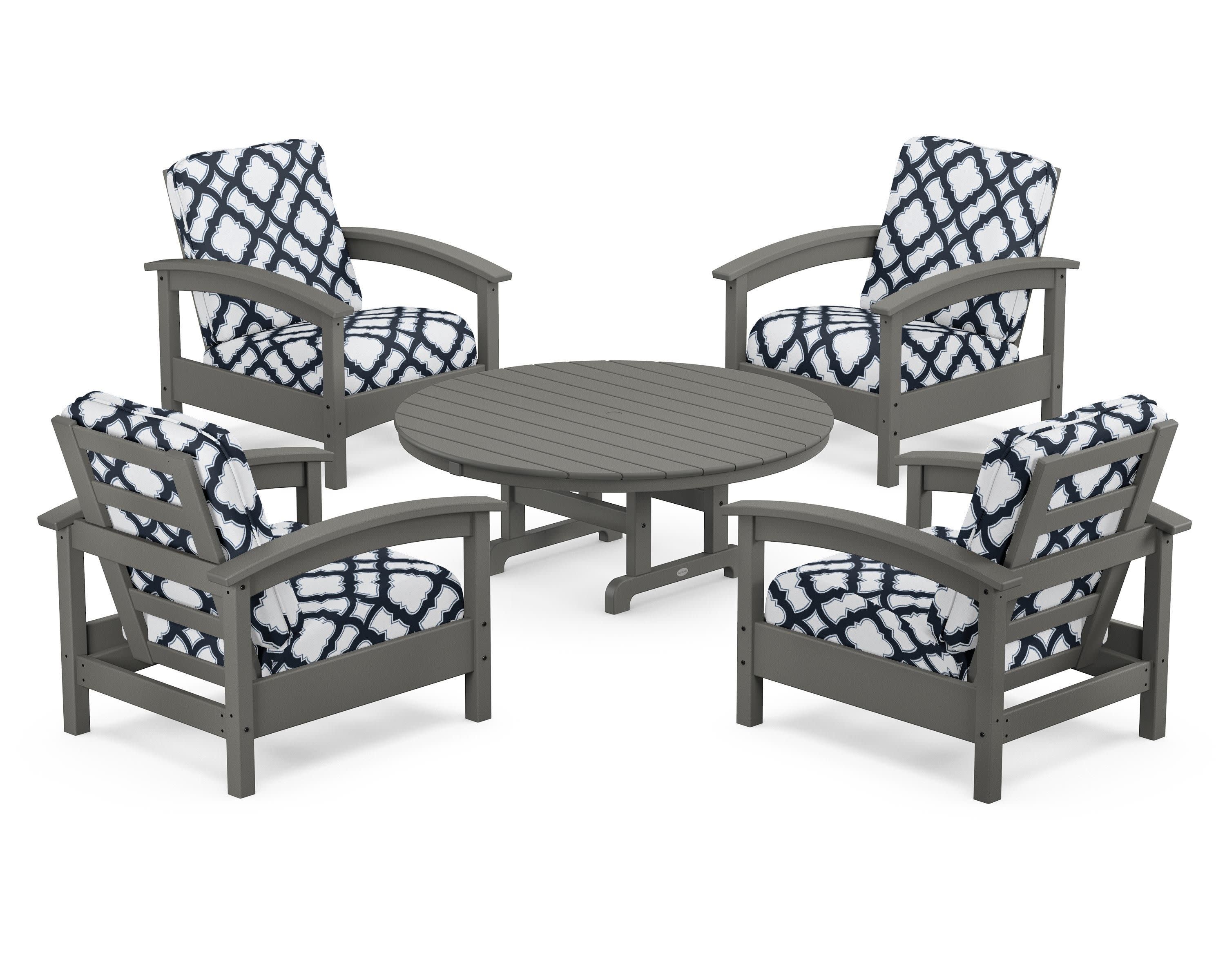 Rockport 5-Piece Deep Seating Set in Stepping Stone / Trellis Marine Indigo