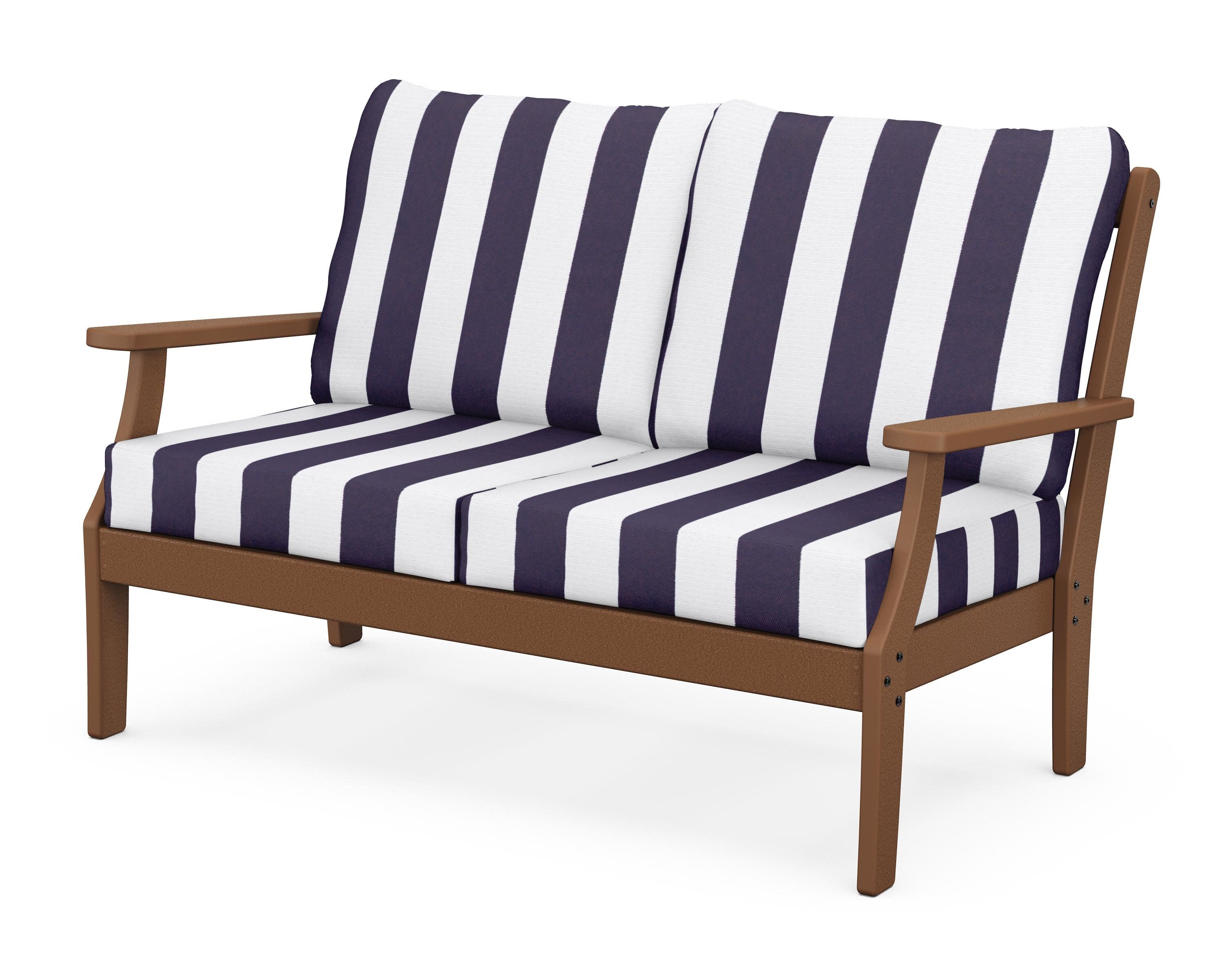 Yacht Club Deep Seating Loveseat in Tree House / Cabana Stripe Navy