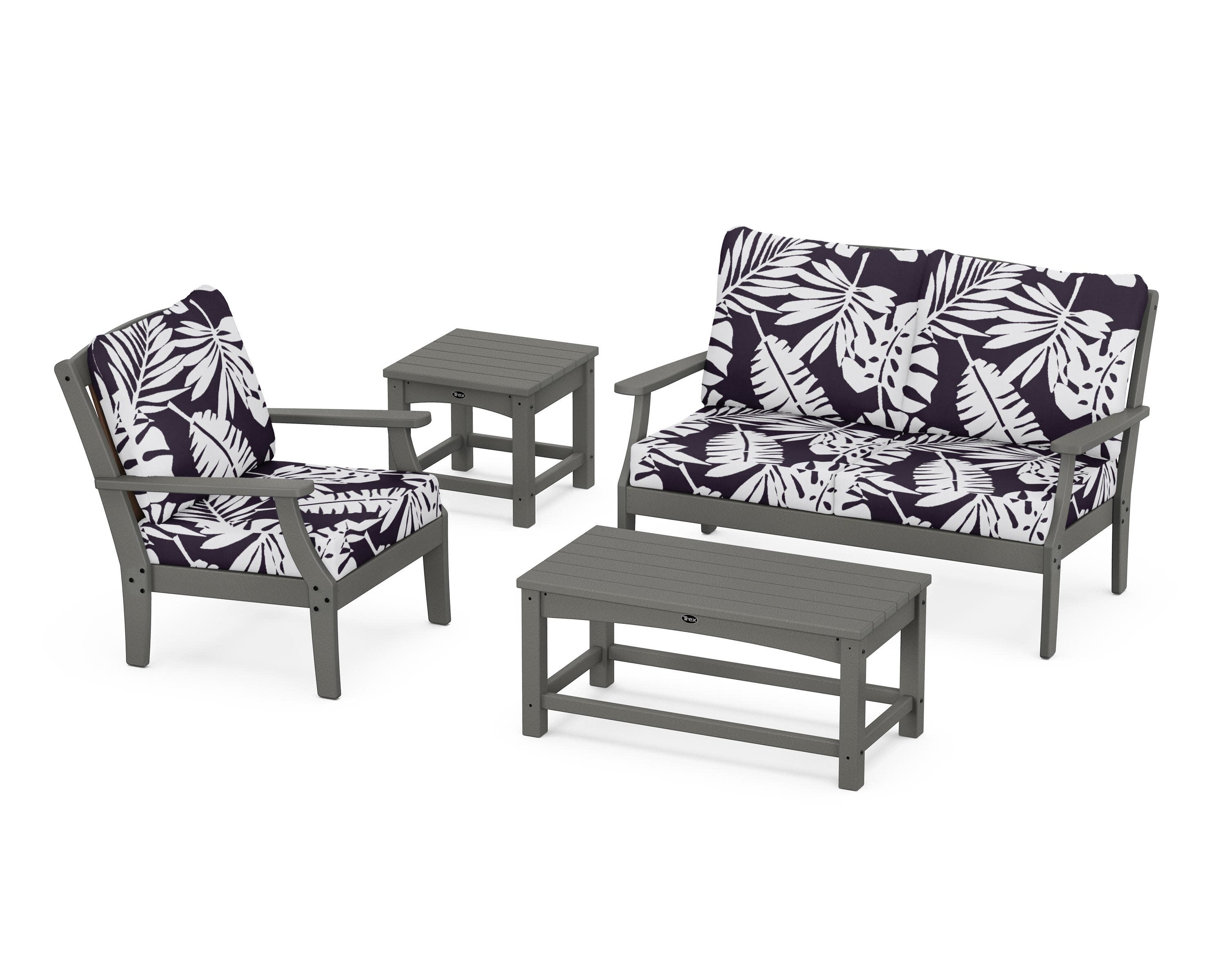 Yacht Club 4-Piece Deep Seating Set in Stepping Stone / Leaf Navy