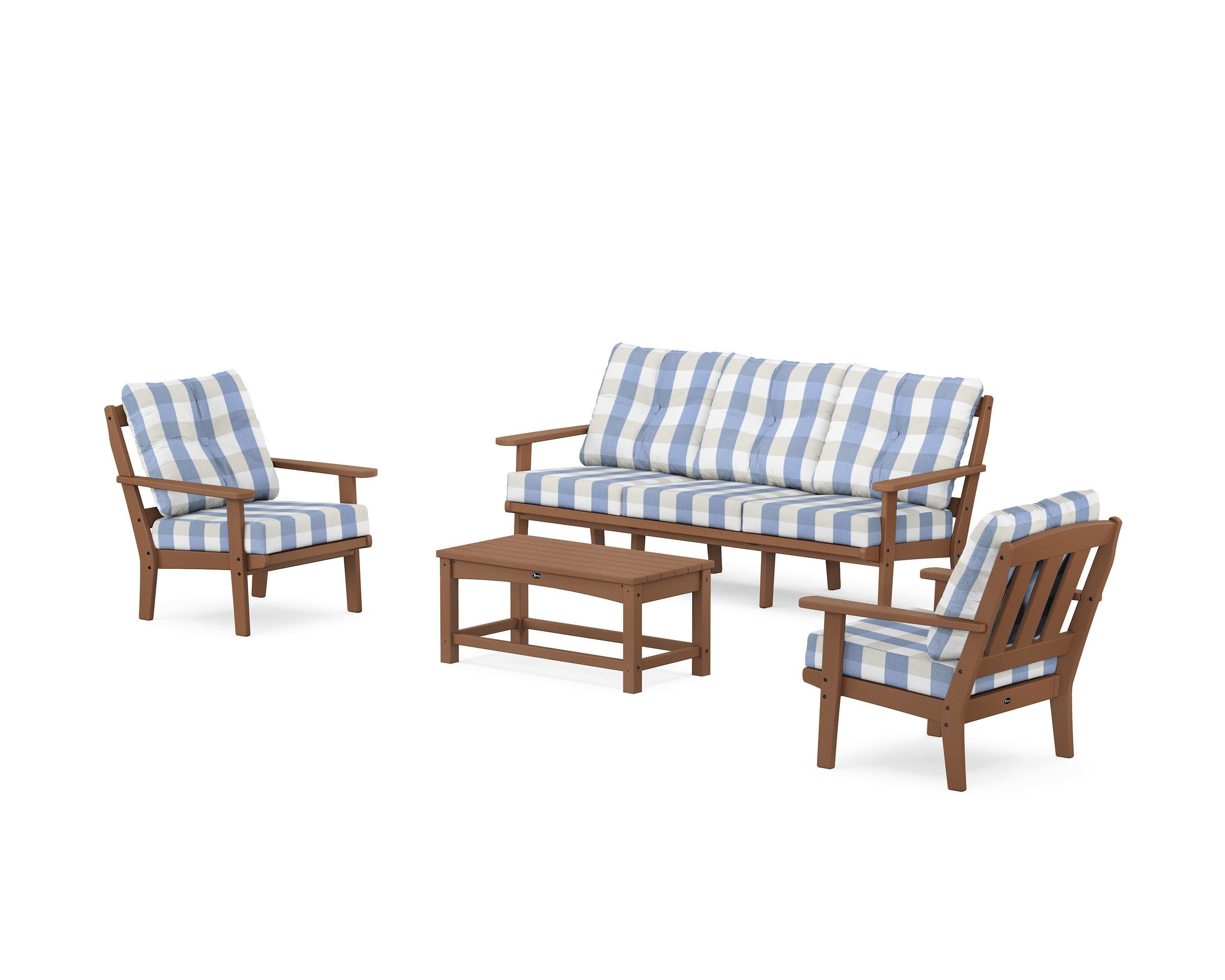 Cape Cod 4-Piece Deep Seating Set with Sofa in Tree House / Buffalo Plaid Sky Blue
