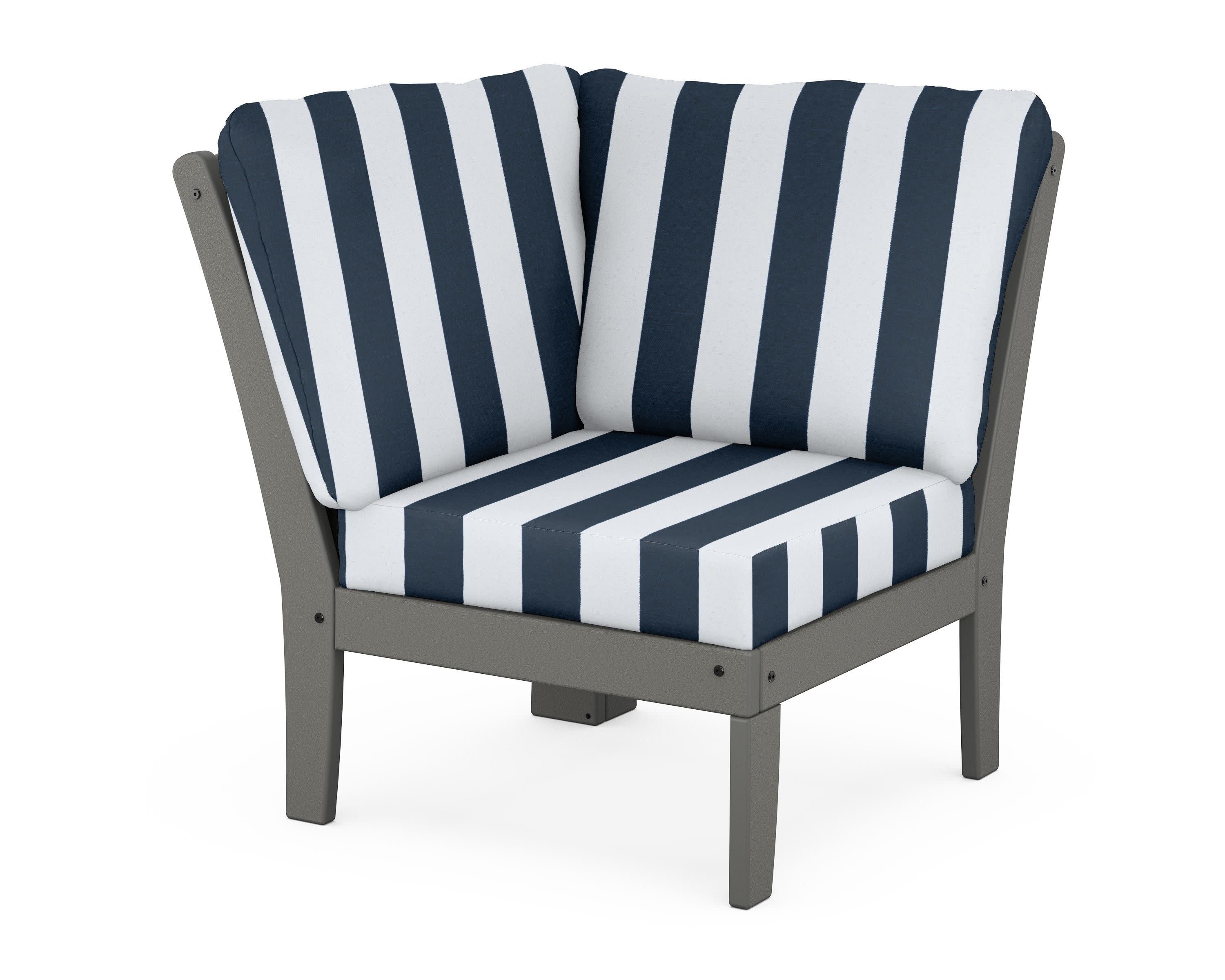 Yacht Club Modular Corner Chair in Stepping Stone / Cabana Stripe Marine Indigo