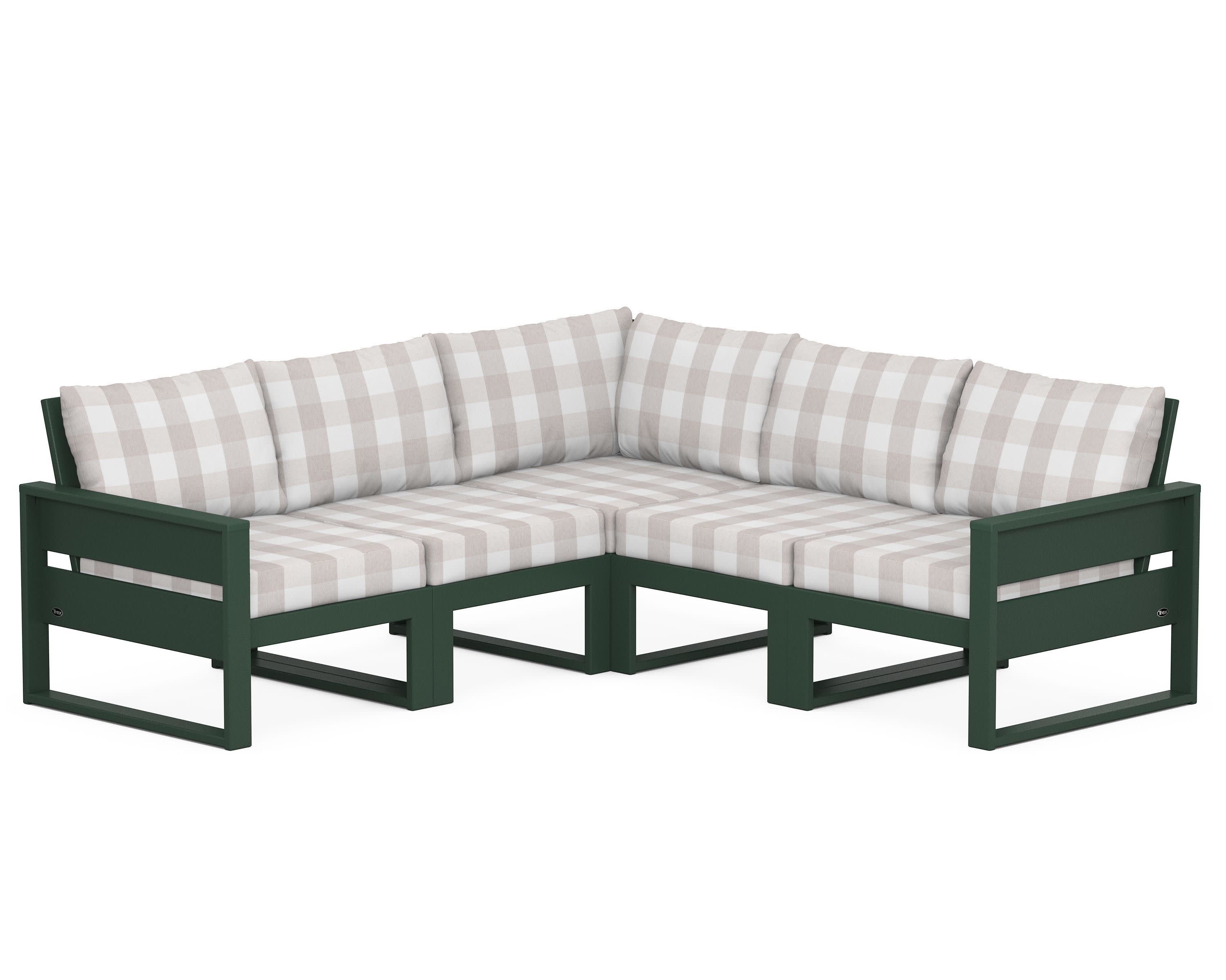 Eastport 5-Piece Sectional in Rainforest Canopy / Buffalo Plaid Dune Burlap