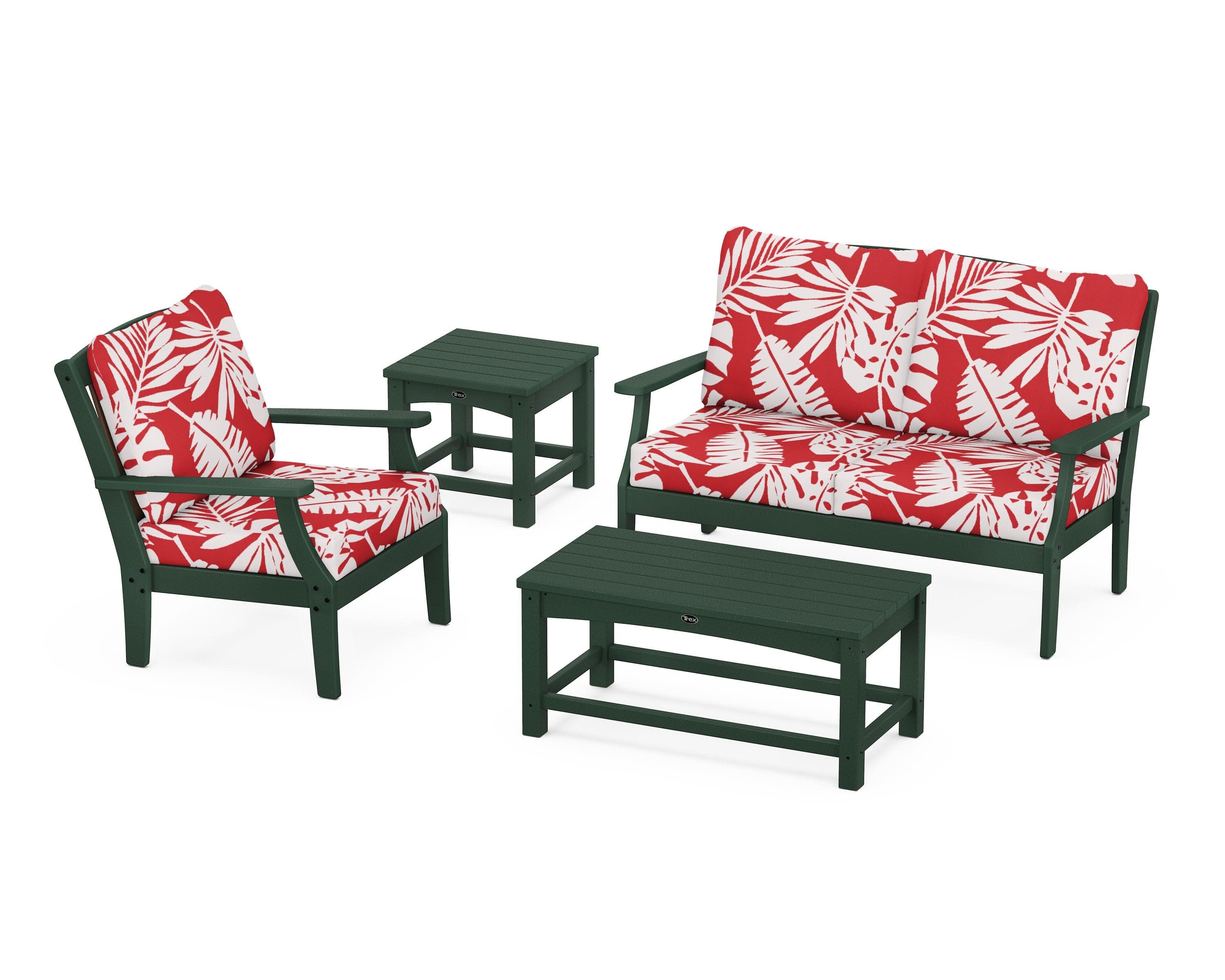 Yacht Club 4-Piece Deep Seating Set in Rainforest Canopy / Leaf Crimson