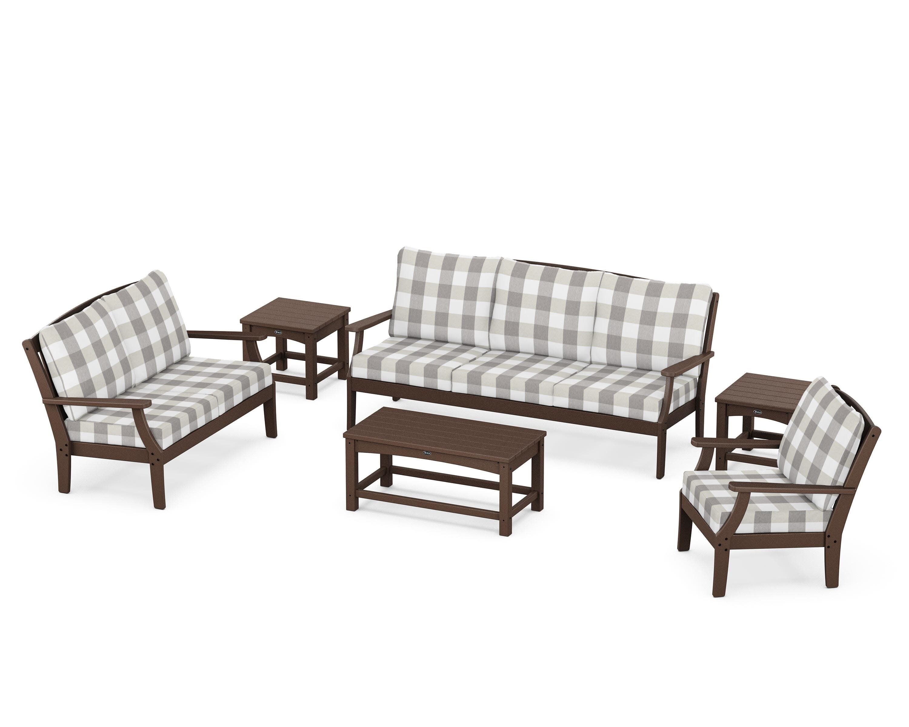 Yacht Club 6-Piece Deep Seating Set in Vintage Lantern / Buffalo Plaid Grey Mist
