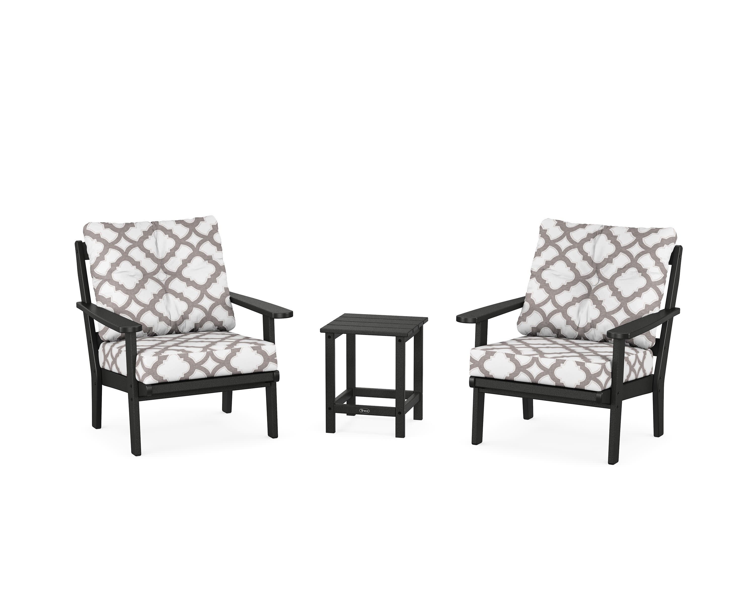 Cape Cod 3-Piece Deep Seating Set in Charcoal Black / Trellis Grey Mist