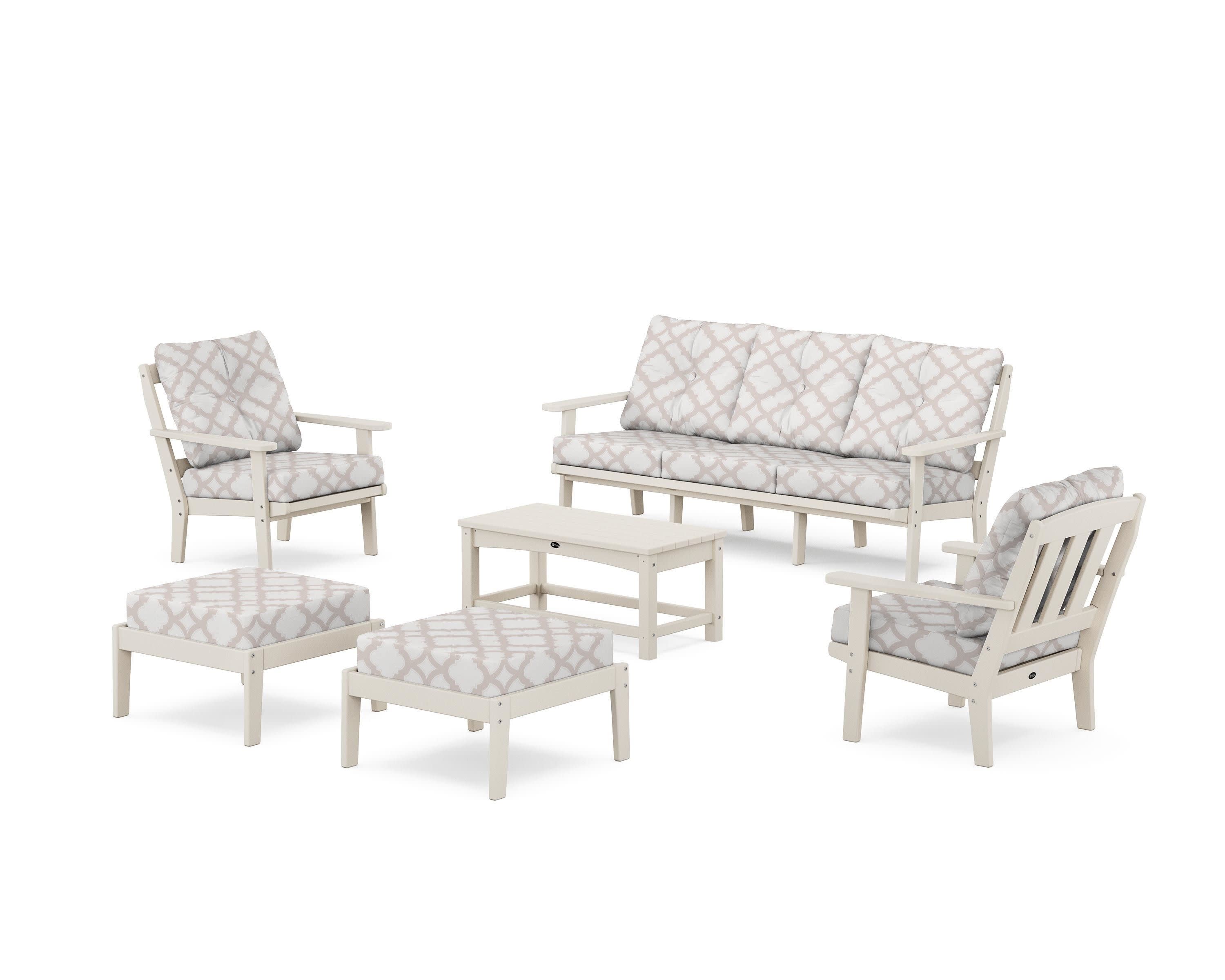 Cape Cod 6-Piece Lounge Sofa Set in Sand Castle / Trellis Dune Burlap