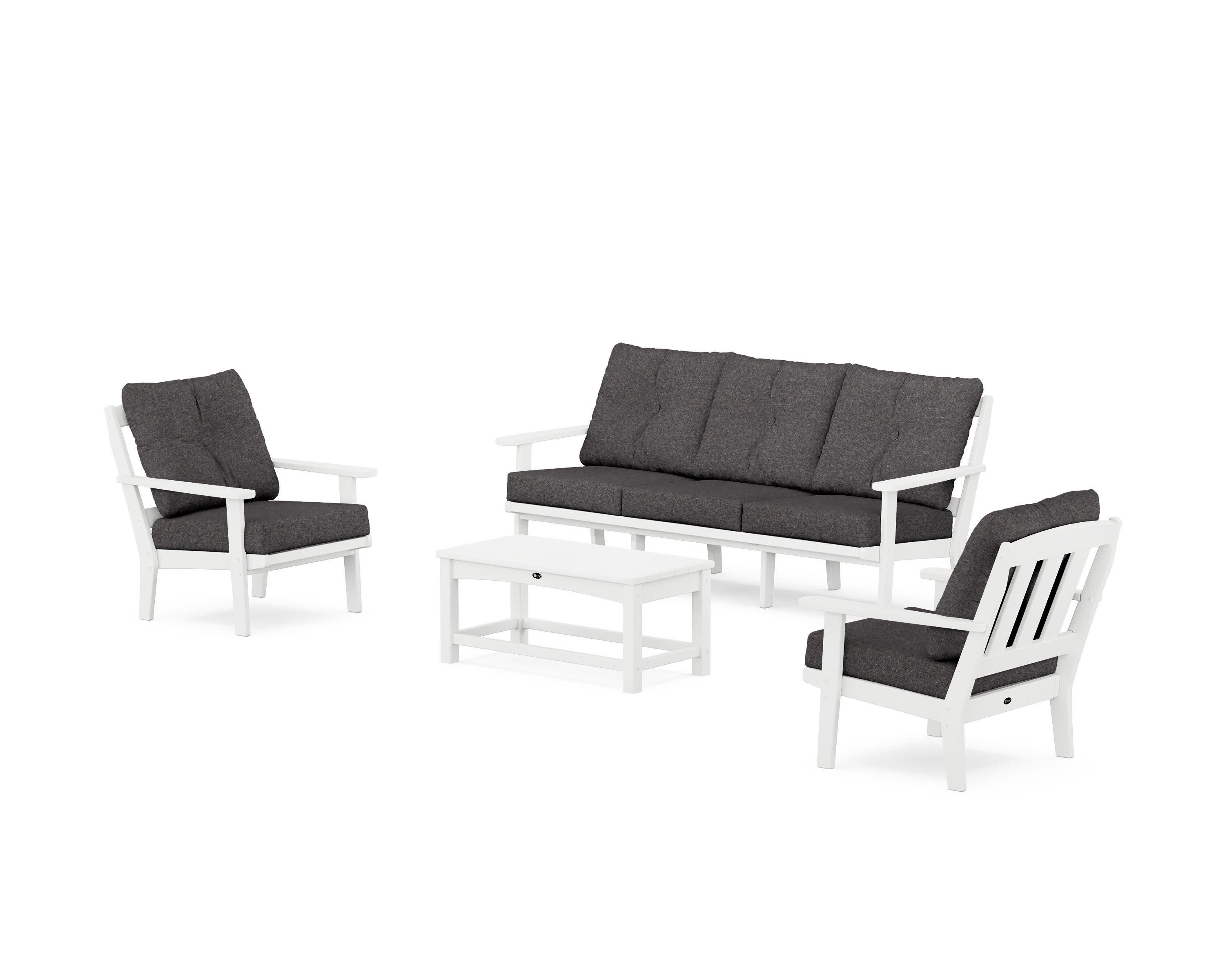 Cape Cod 4-Piece Deep Seating Set with Sofa in Classic White / Ash Charcoal