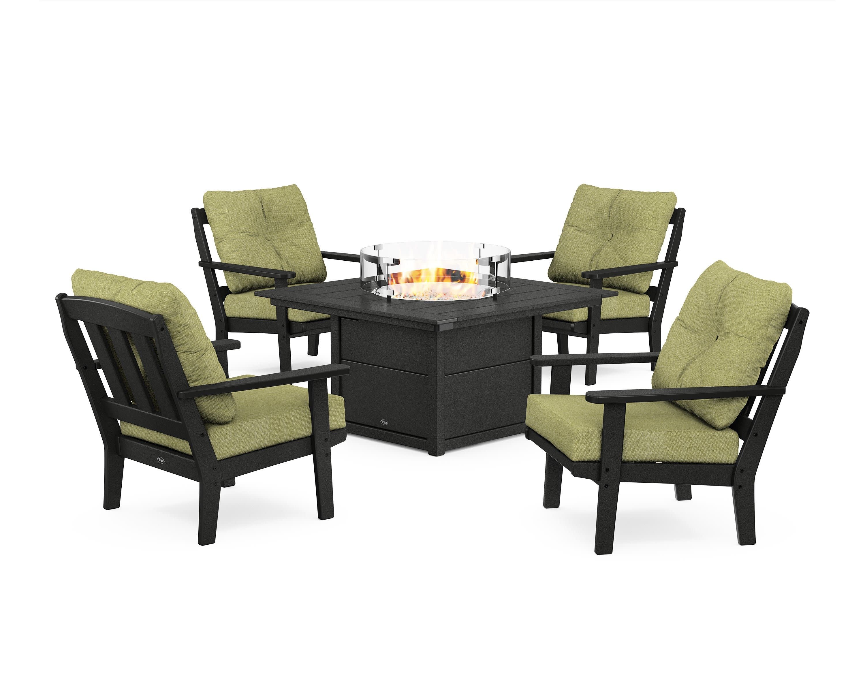 Cape Cod 5-Piece Deep Seating Set with Fire Pit Table in Charcoal Black / Chartreuse Boucle