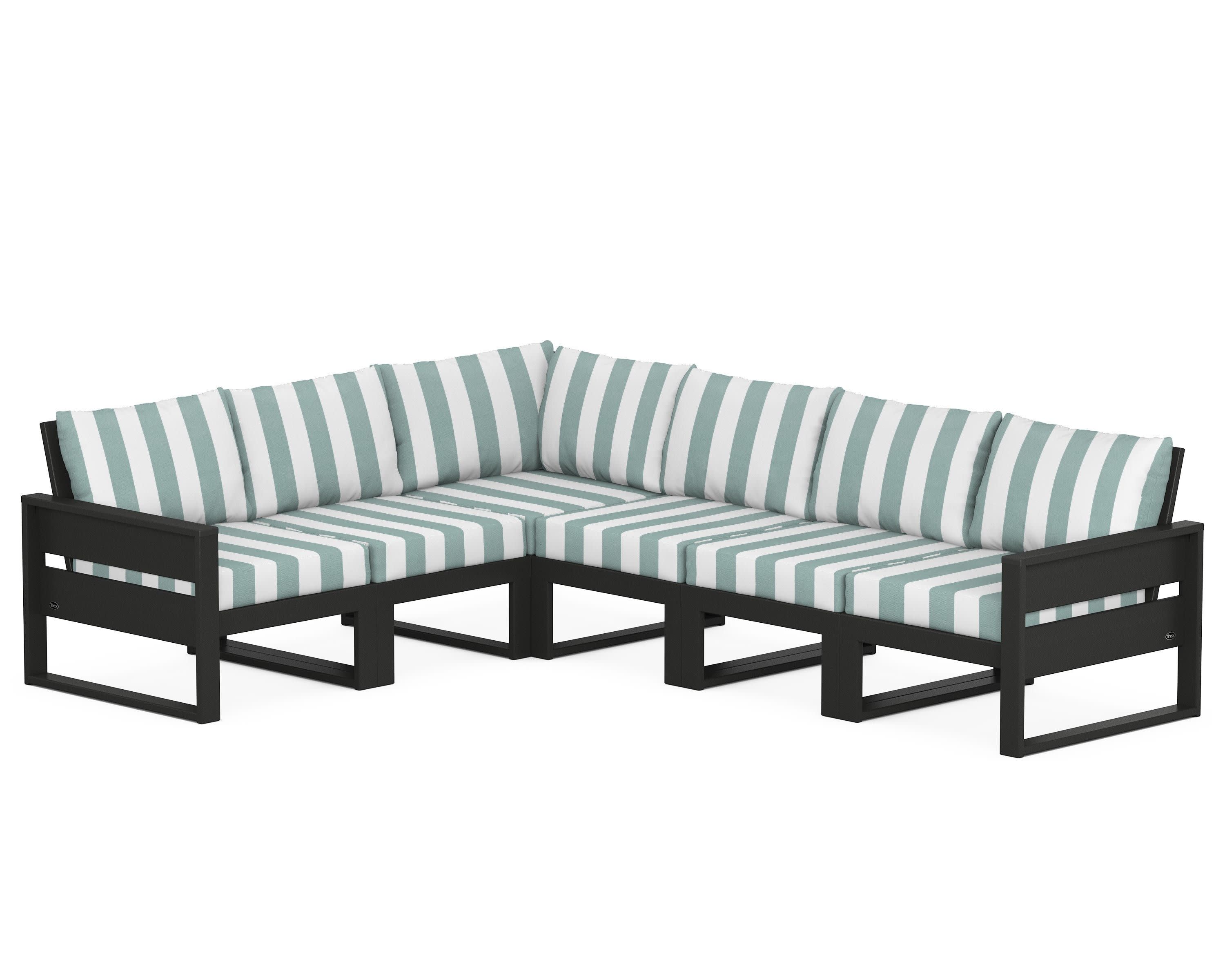 Eastport 6-Piece Sectional in Charcoal Black / Cabana Stripe Glacier Spa