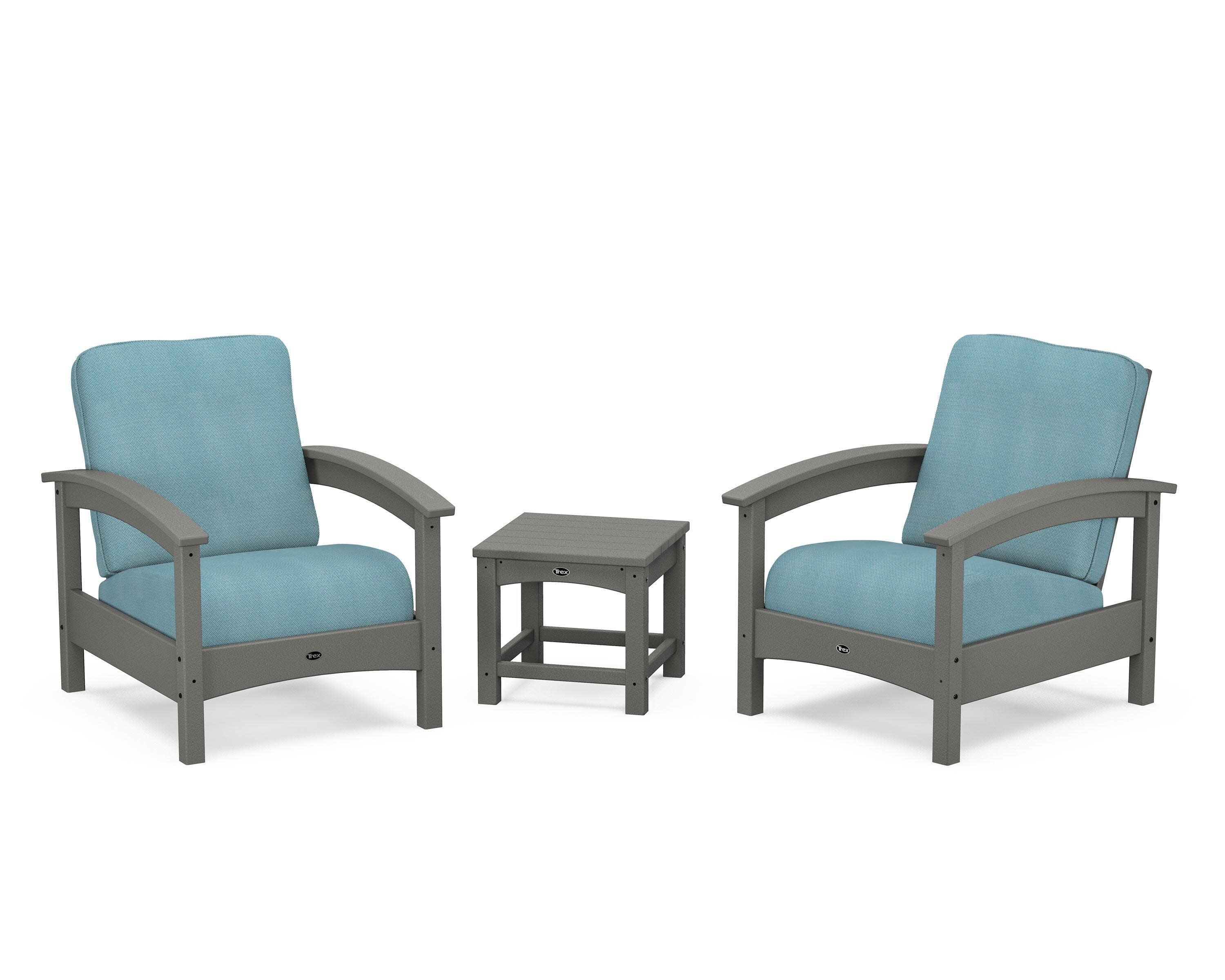 Rockport Club 3-Piece Deep Seating Conversation Set in Stepping Stone / Lattice Sky Blue
