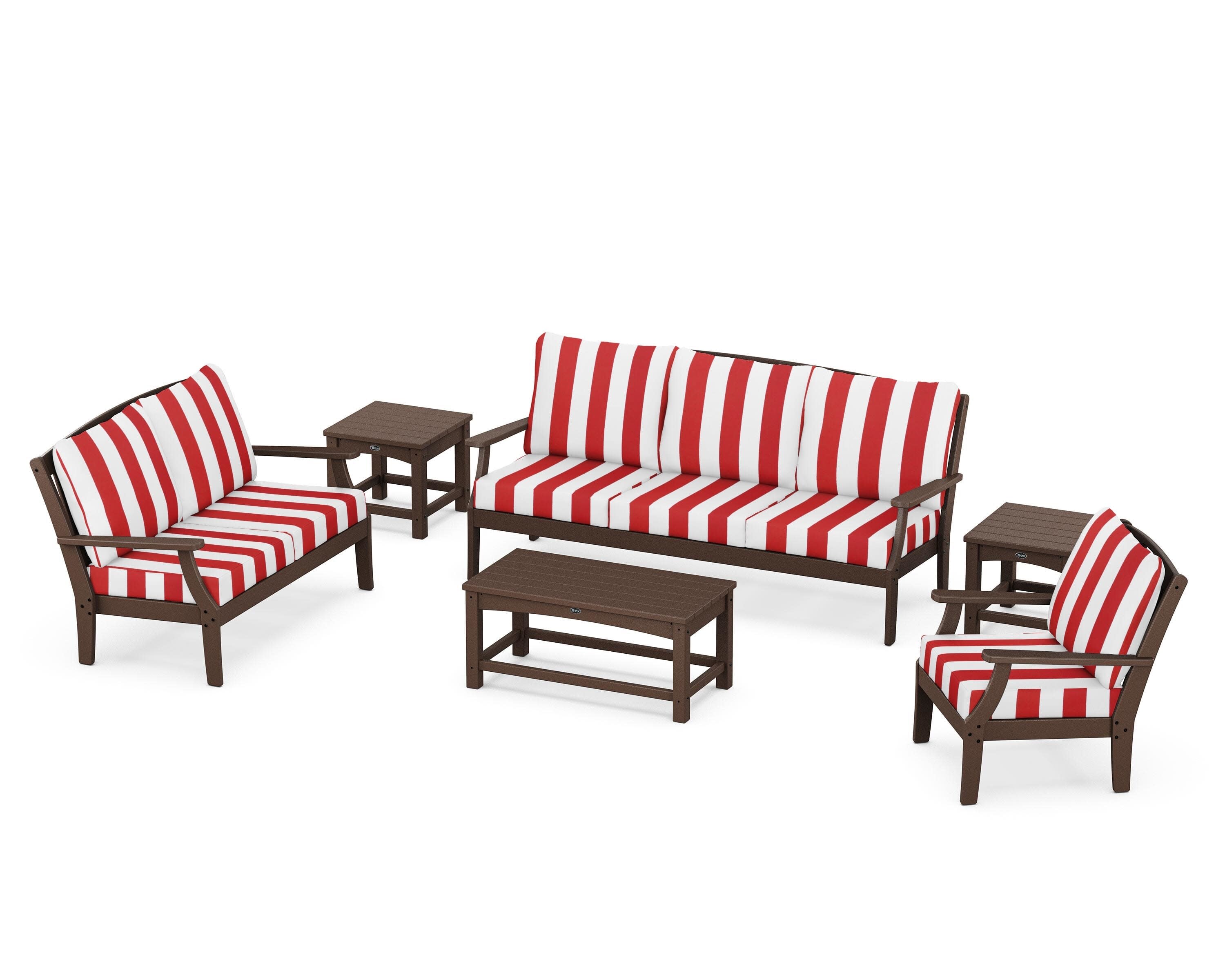 Yacht Club 6-Piece Deep Seating Set in Vintage Lantern / Cabana Stripe Crimson