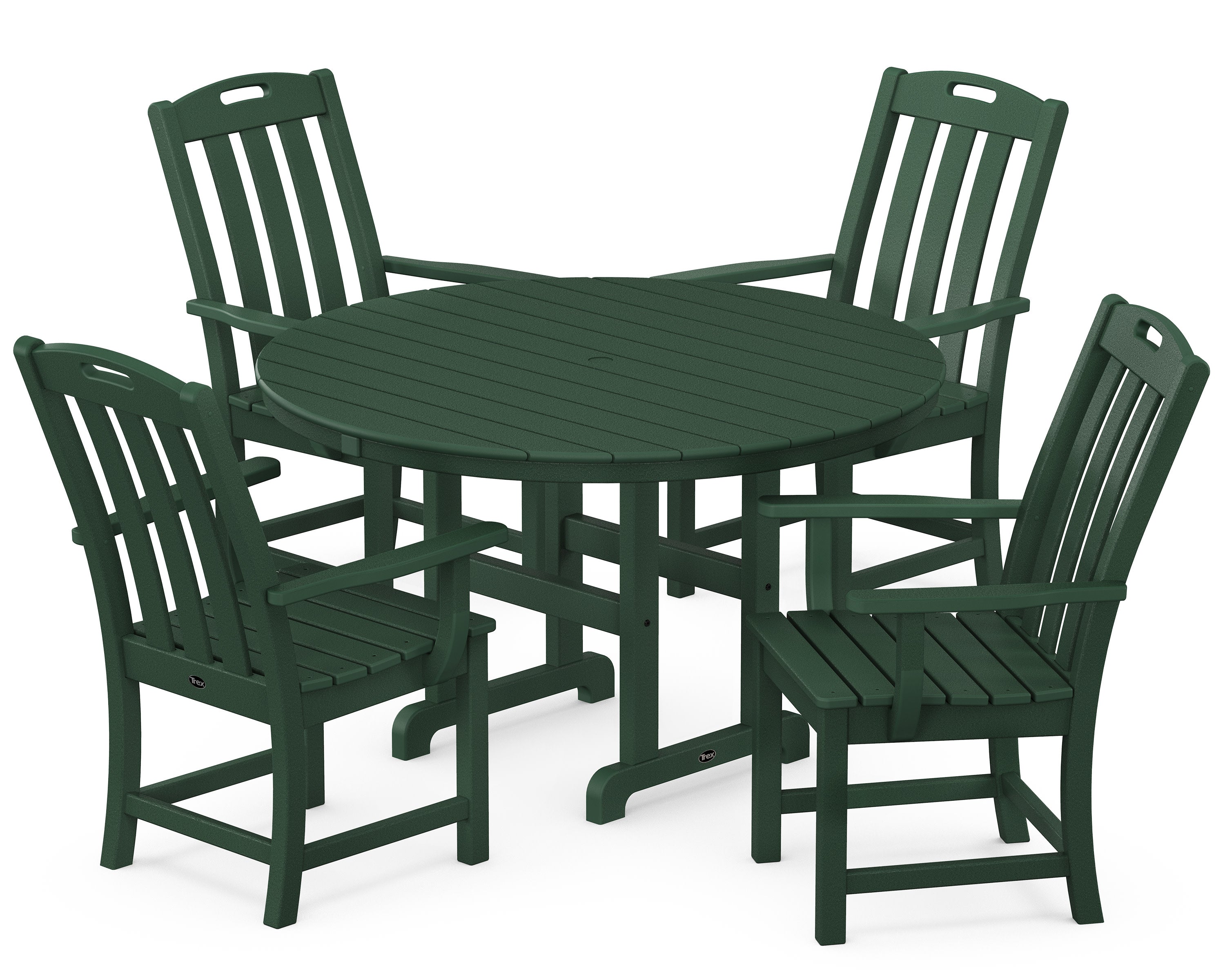 Yacht Club 5-Piece Round Arm Chair Dining Set in Rainforest Canopy