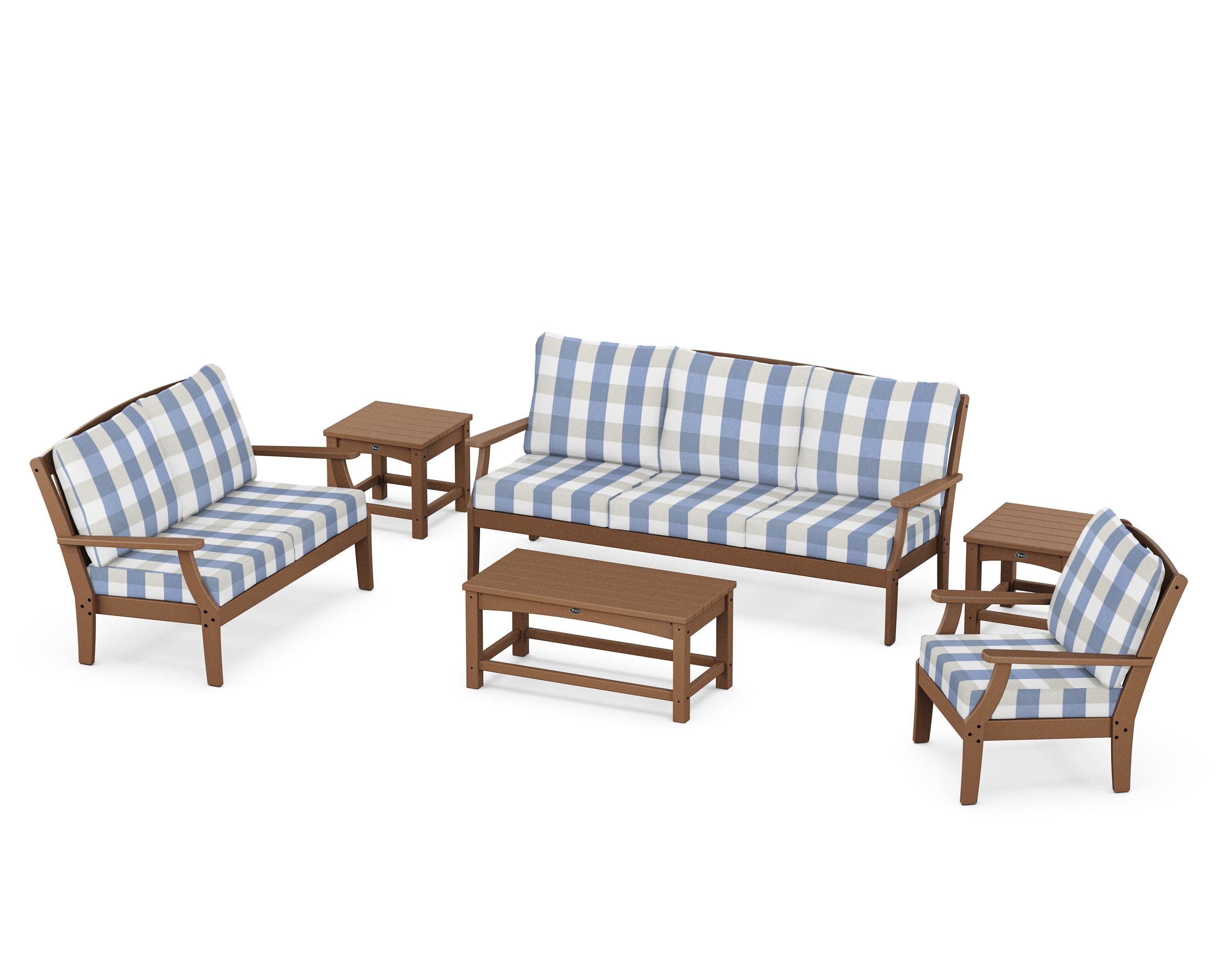Yacht Club 6-Piece Deep Seating Set in Tree House / Buffalo Plaid Sky Blue