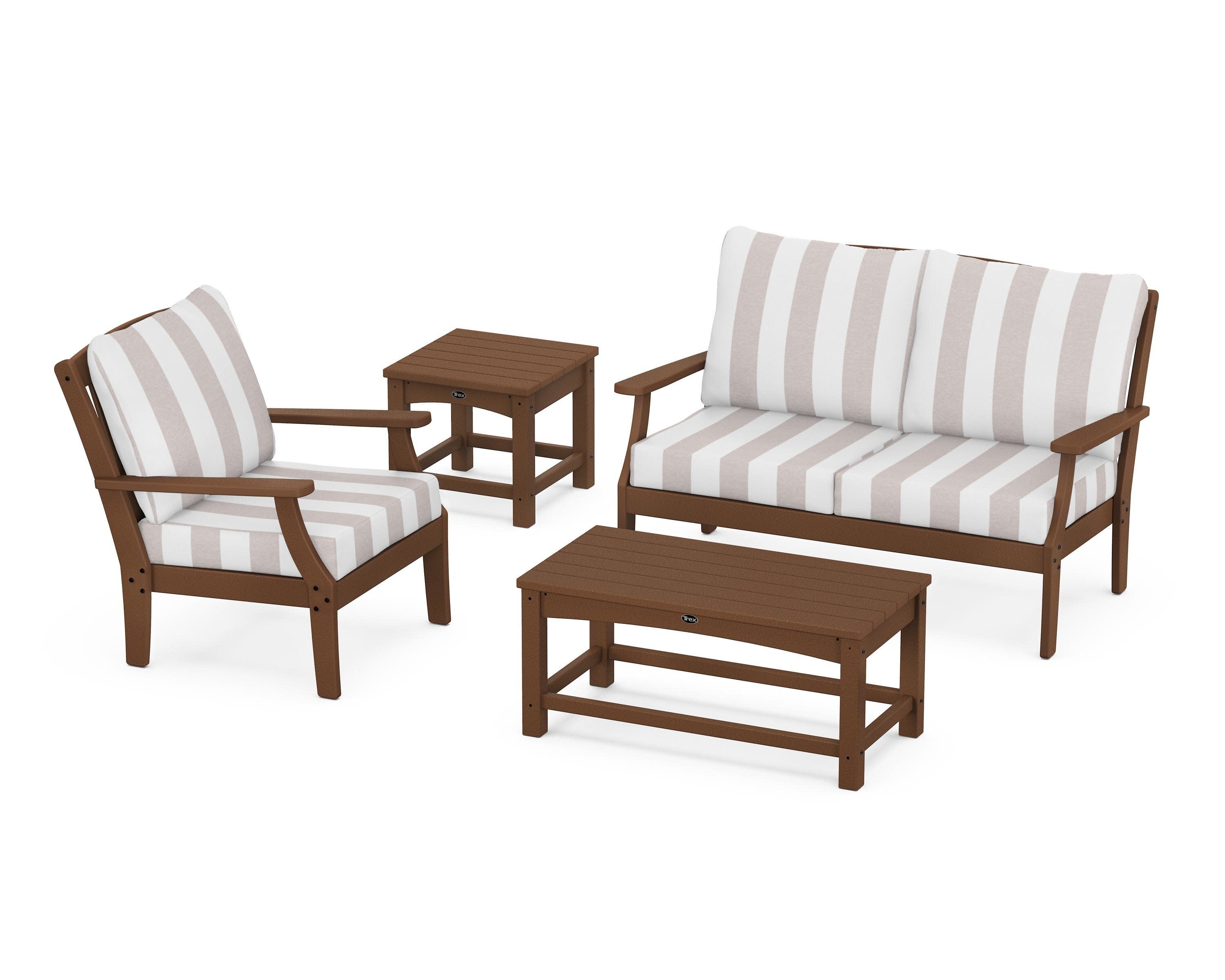 Yacht Club 4-Piece Deep Seating Set in Tree House / Cabana Stripe Dune Burlap
