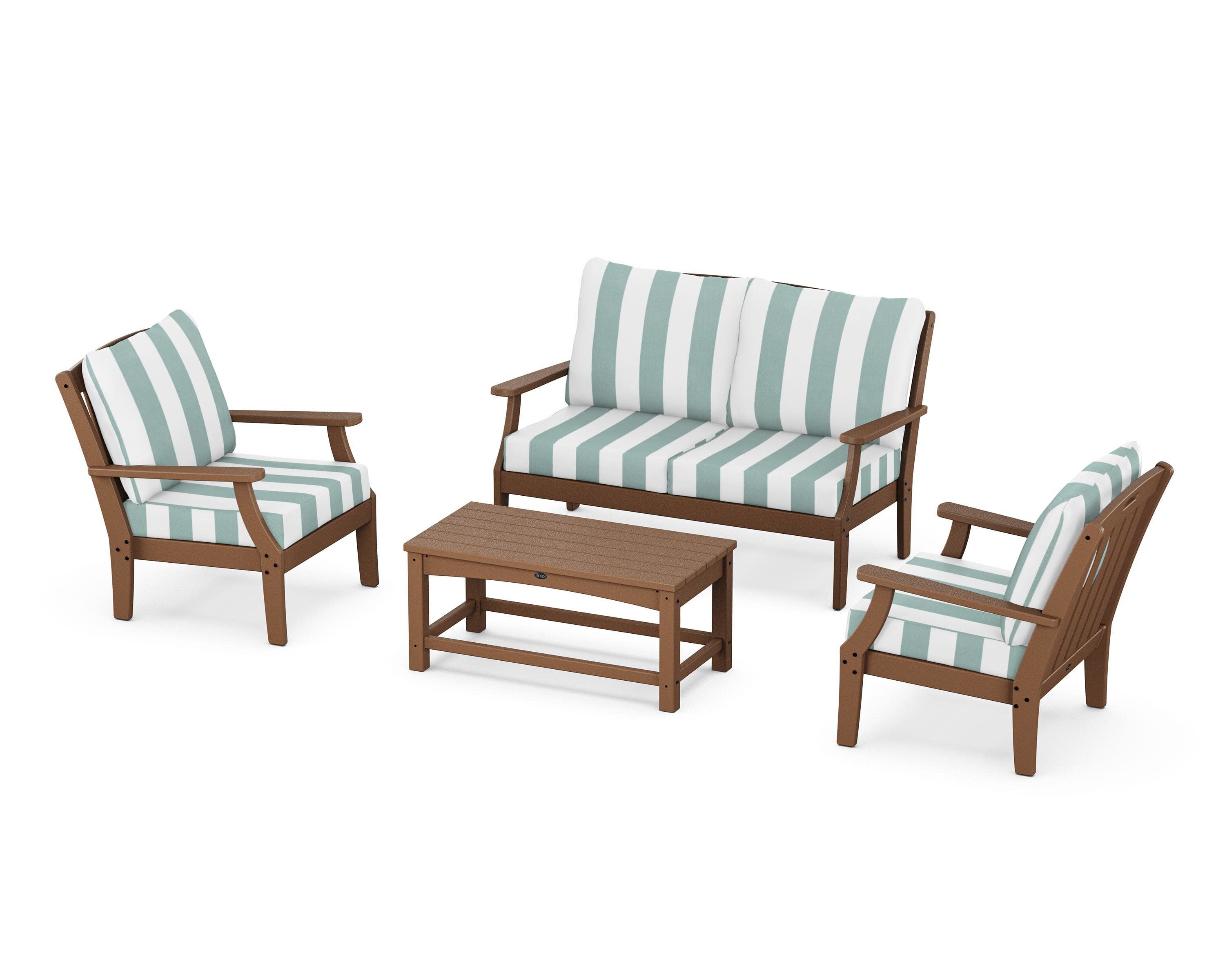 Yacht Club 4-Piece Deep Seating Chair Set in Tree House / Cabana Stripe Glacier Spa