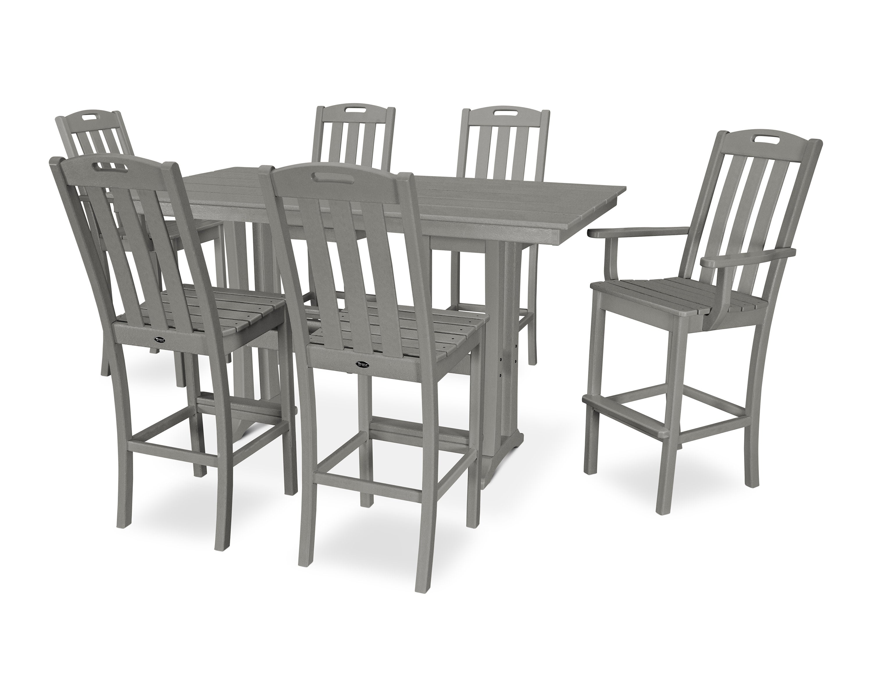 Yacht Club 7-Piece Farmhouse Trestle Bar Set in Stepping Stone