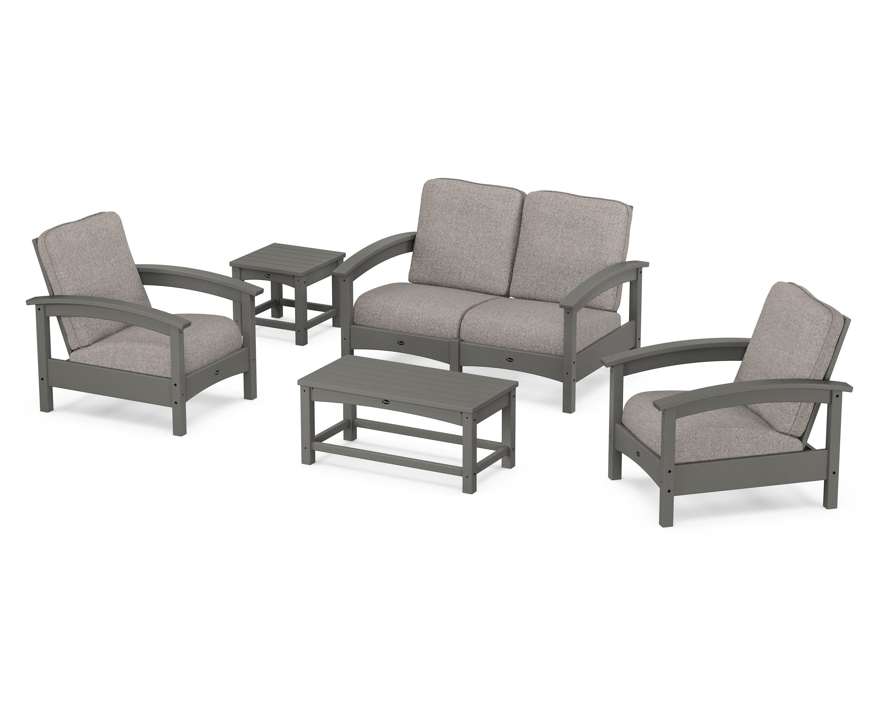 Rockport Club 6-Piece Deep Seating Conversation Set in Stepping Stone / Weathered Tweed