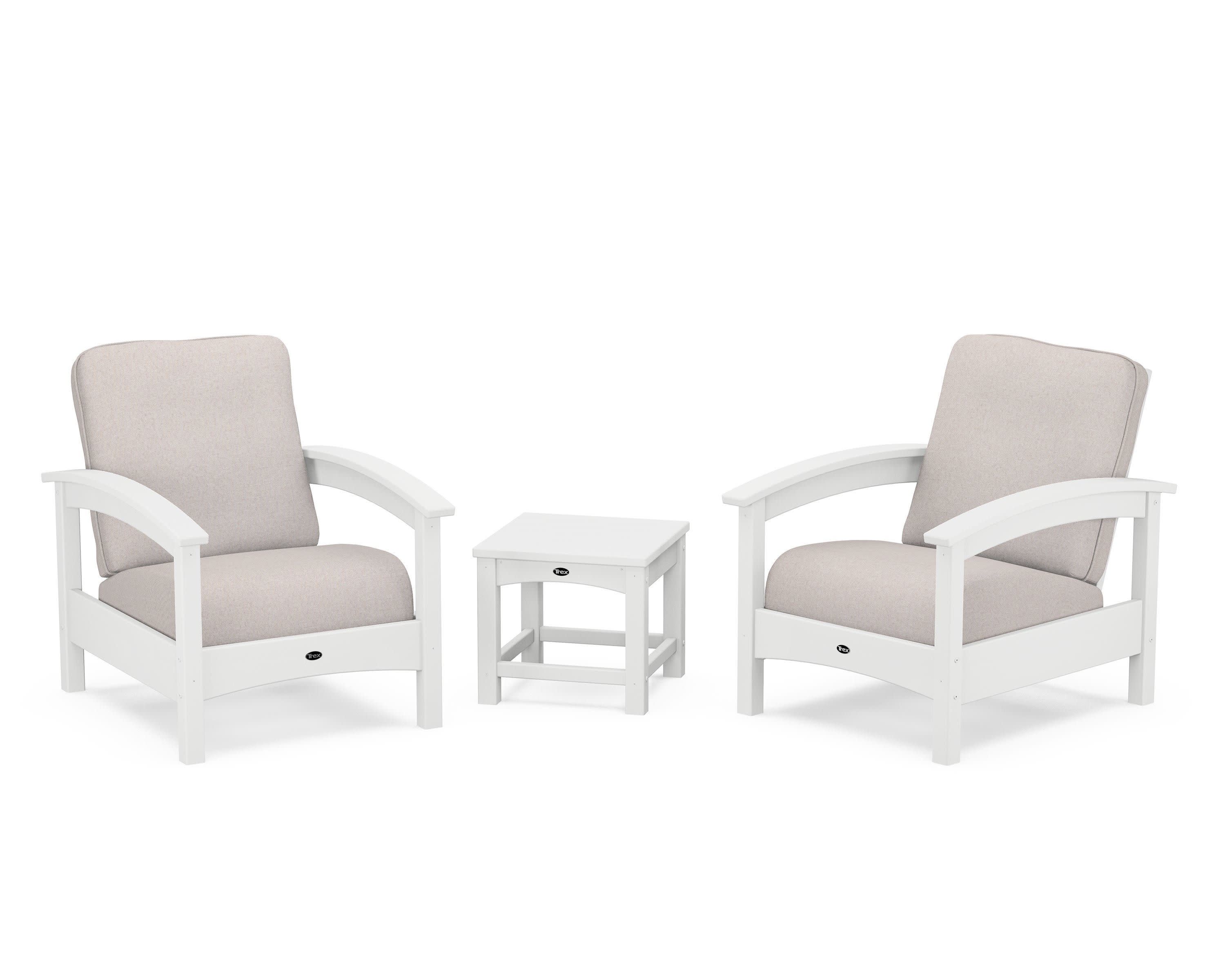 Rockport Club 3-Piece Deep Seating Conversation Set in Classic White / Dune Burlap