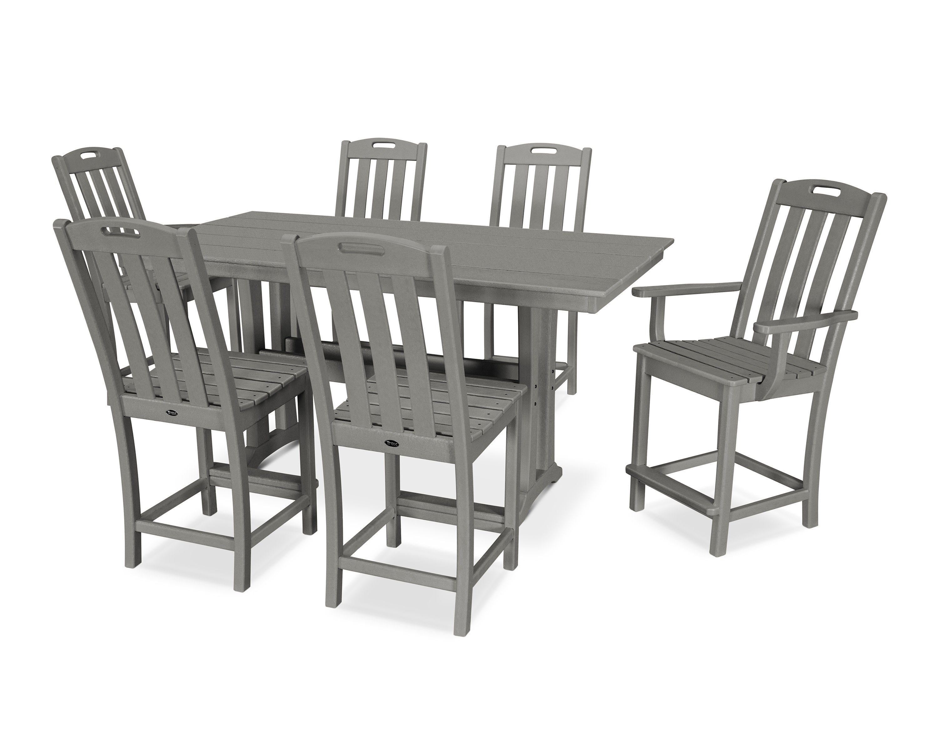 Yacht Club 7-Piece Farmhouse Trestle Counter Set in Stepping Stone