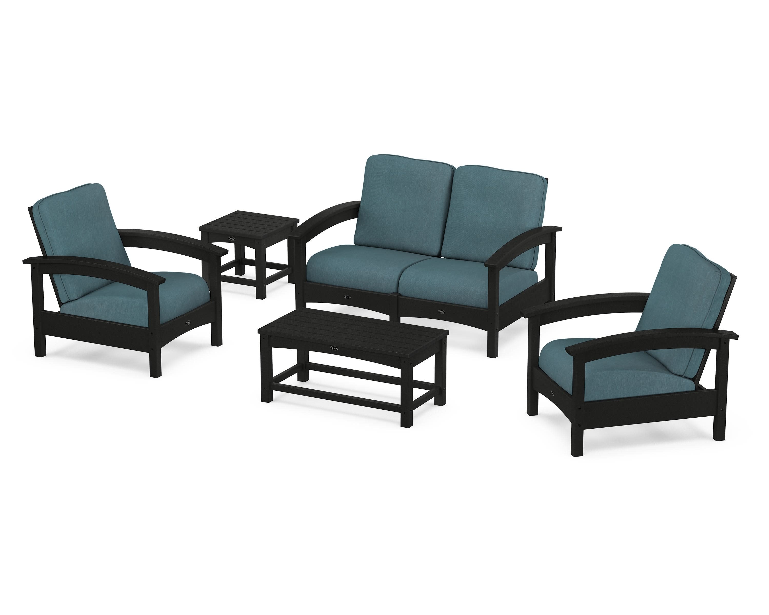 Rockport Club 6-Piece Deep Seating Conversation Set in Charcoal Black / Ocean Teal