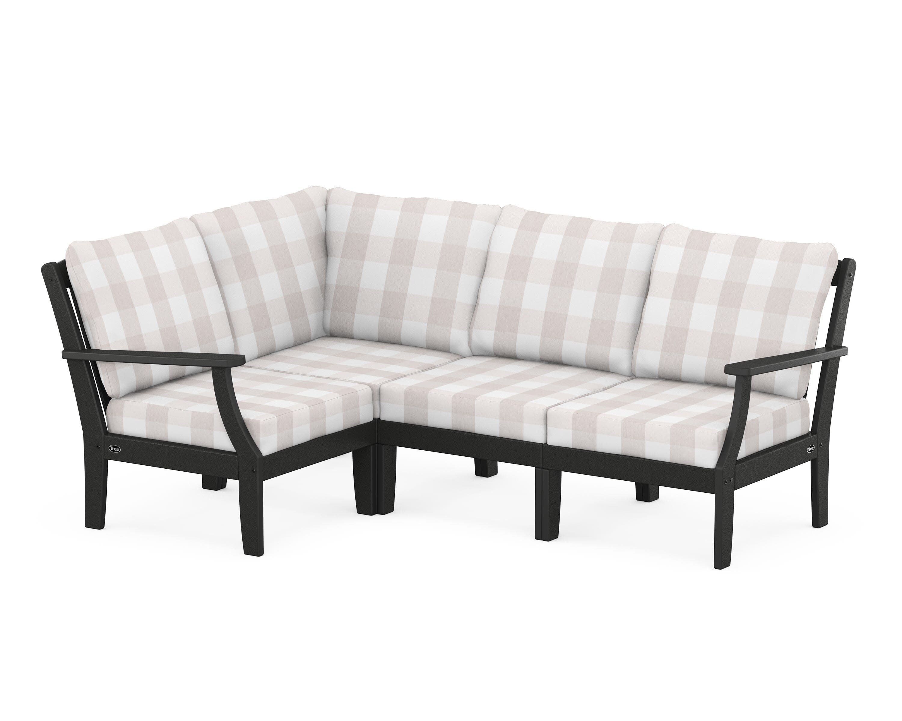 Yacht Club Modular 4-Piece Deep Seating Set in Charcoal Black / Buffalo Plaid Dune Burlap