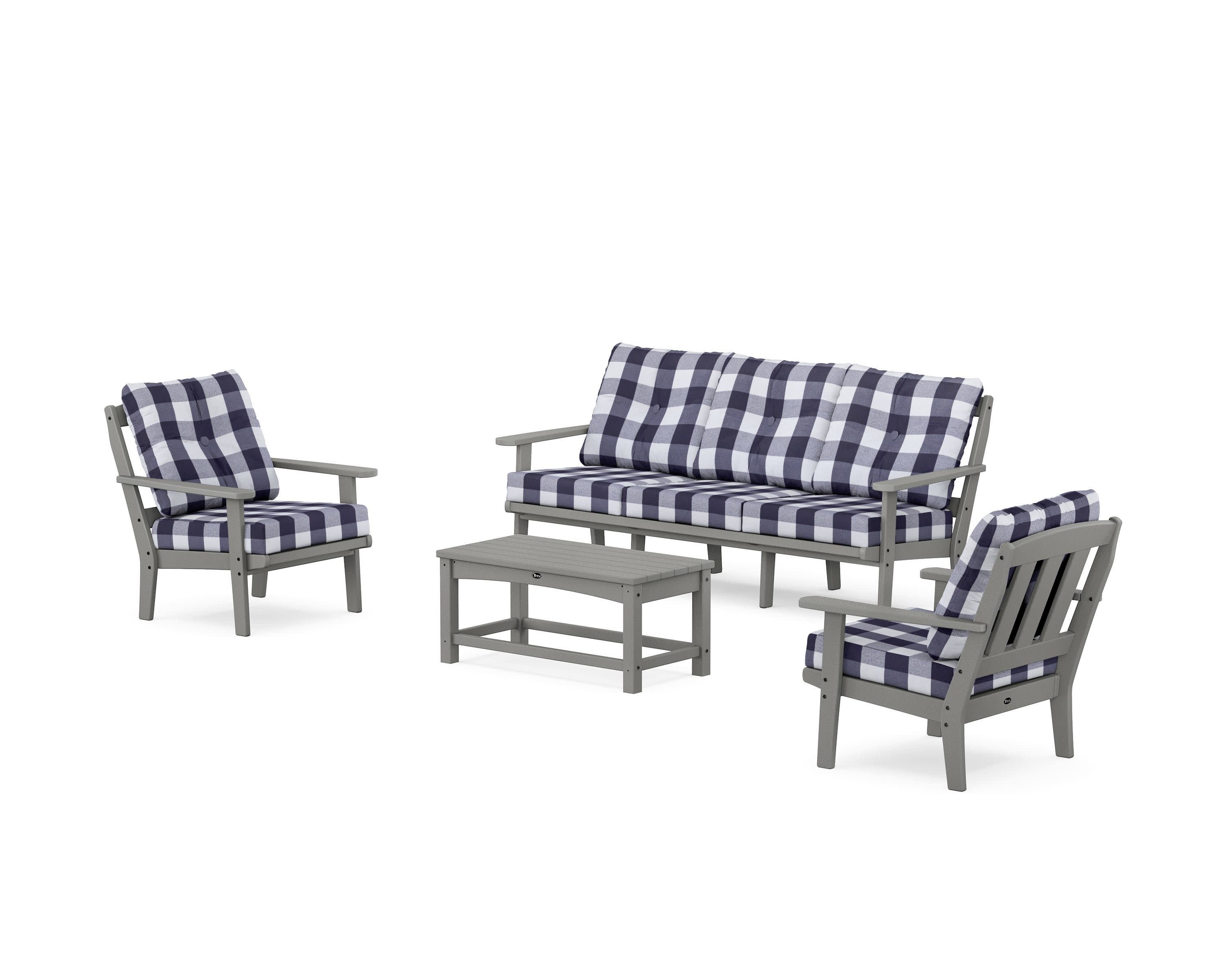 Cape Cod 4-Piece Deep Seating Set with Sofa in Stepping Stone / Buffalo Plaid Navy