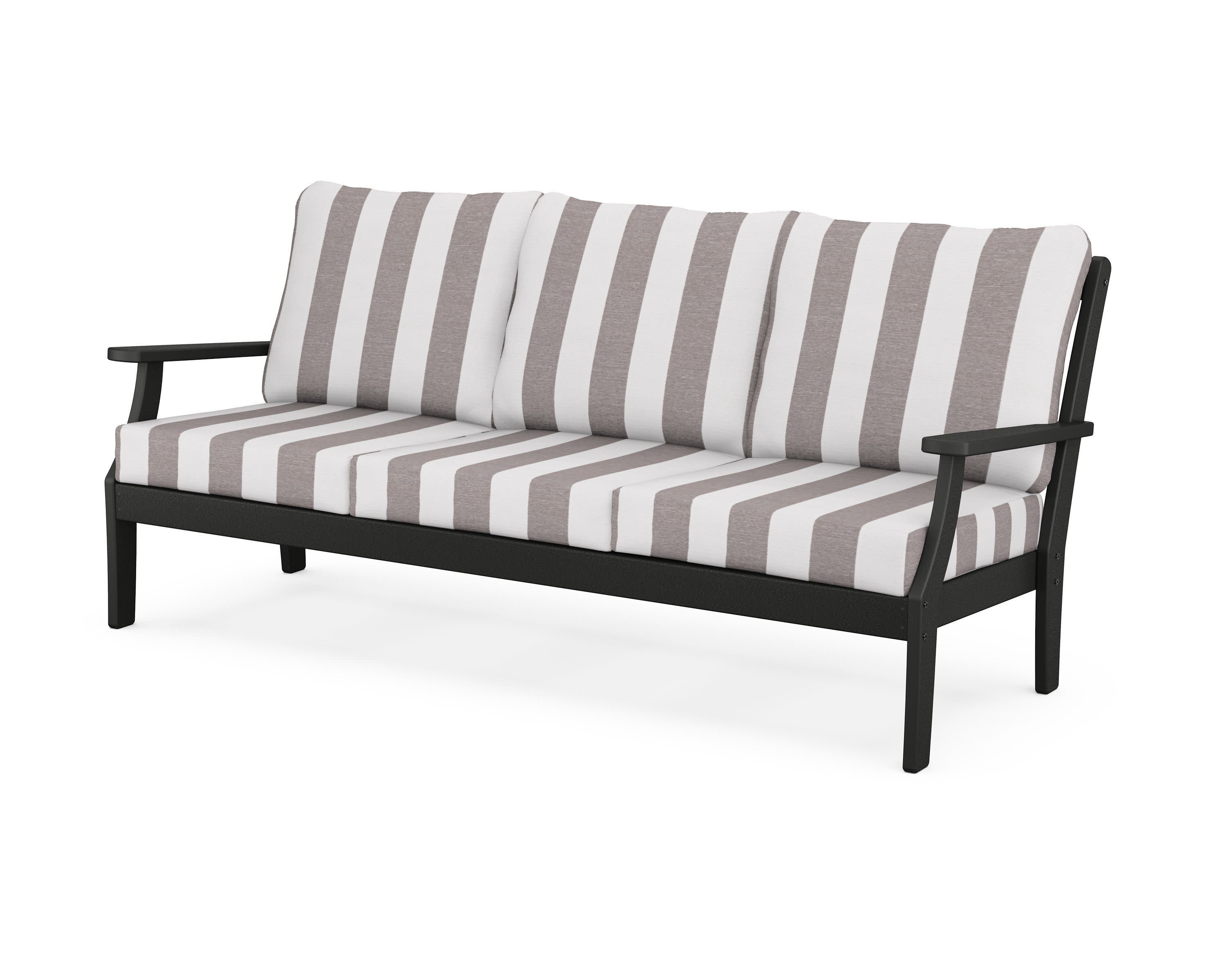 Yacht Club Deep Seating Sofa in Charcoal Black / Cabana Stripe Grey Mist