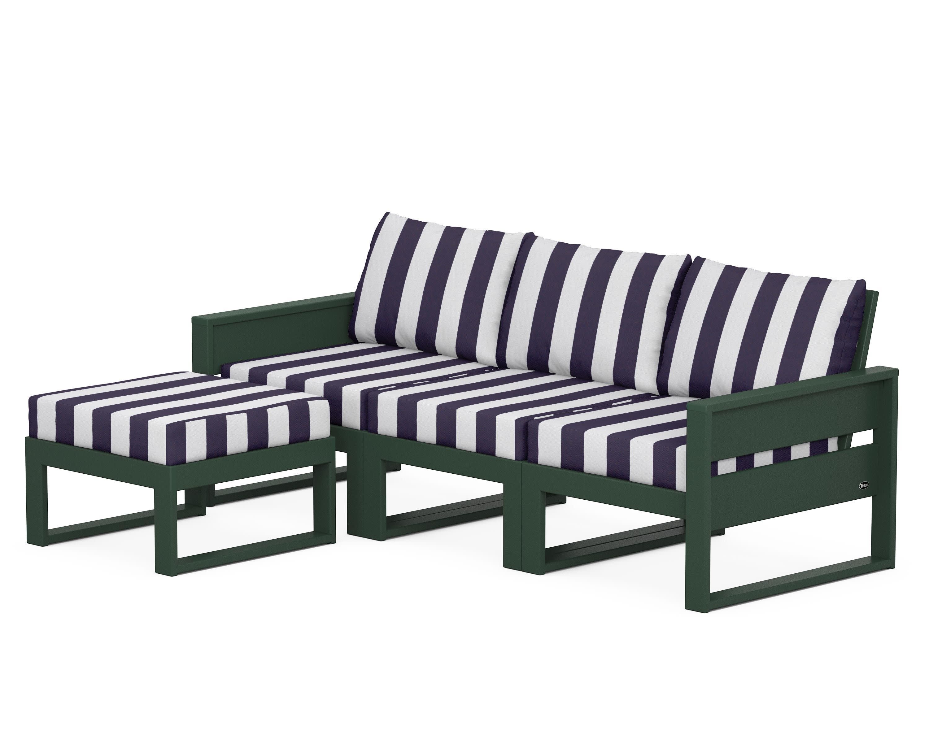 Eastport 4- Piece Sectional with Ottoman in Rainforest Canopy / Cabana Stripe Navy