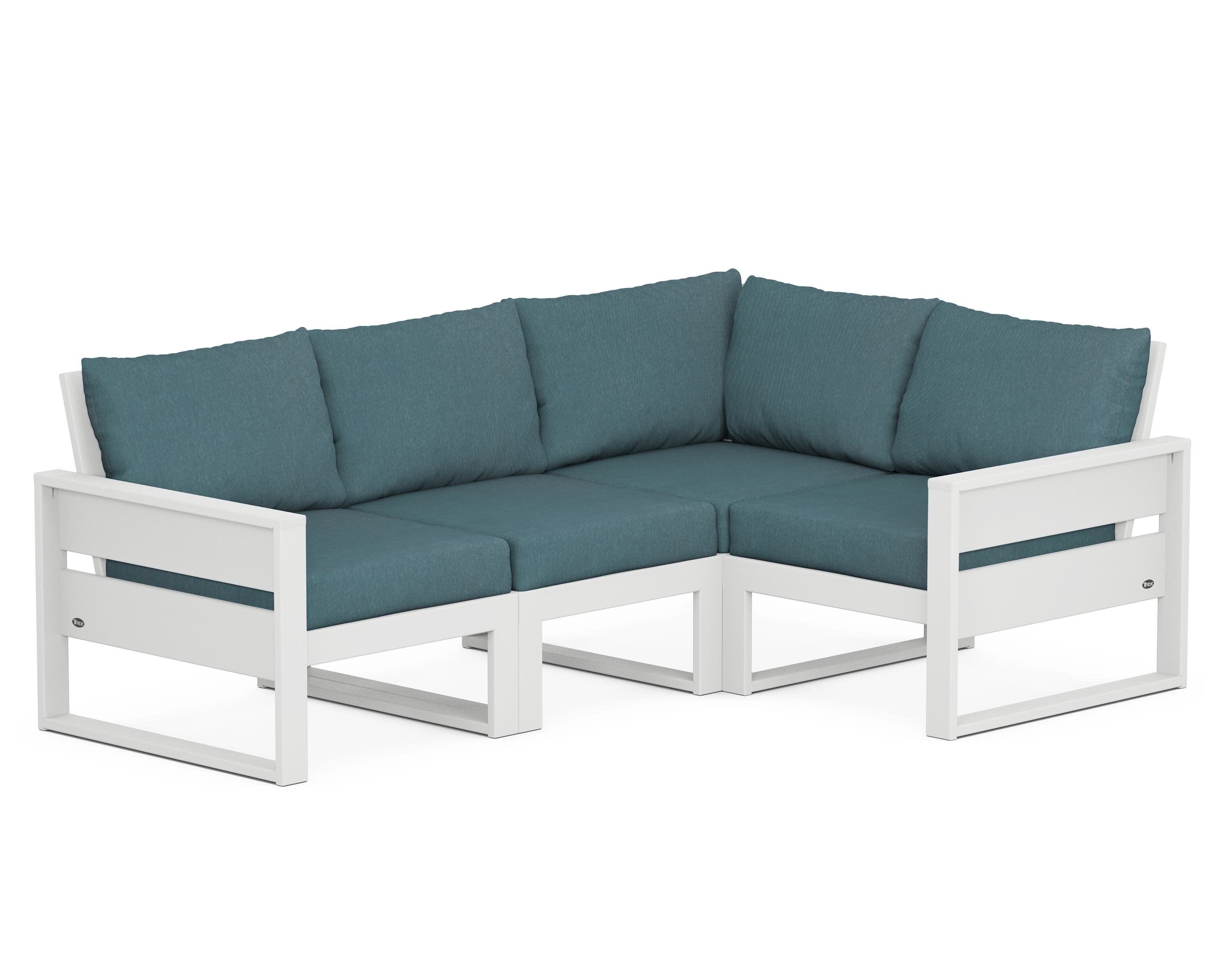 Eastport 4- Piece Sectional in Classic White / Ocean Teal