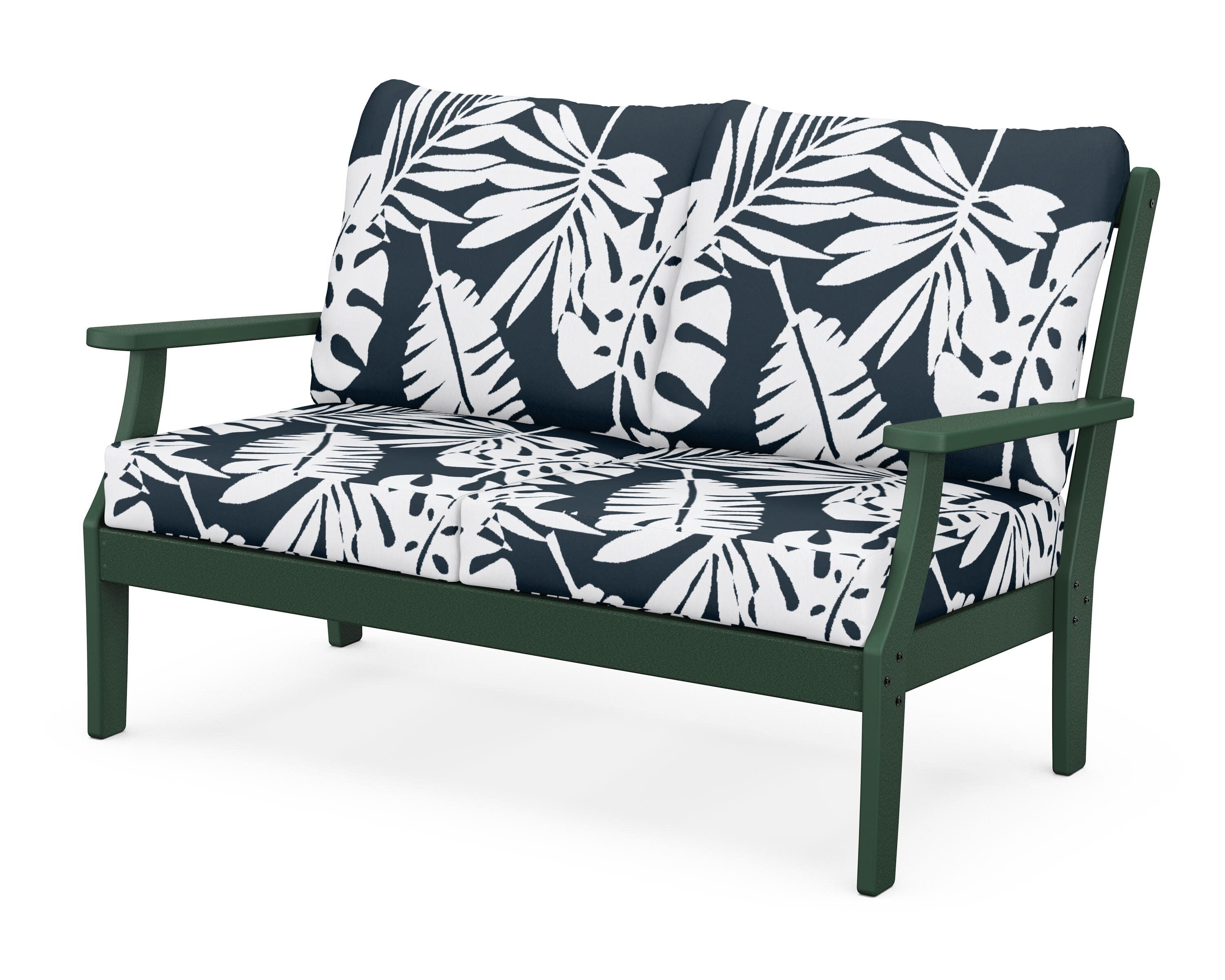 Yacht Club Deep Seating Loveseat in Rainforest Canopy / Leaf Marine Indigo