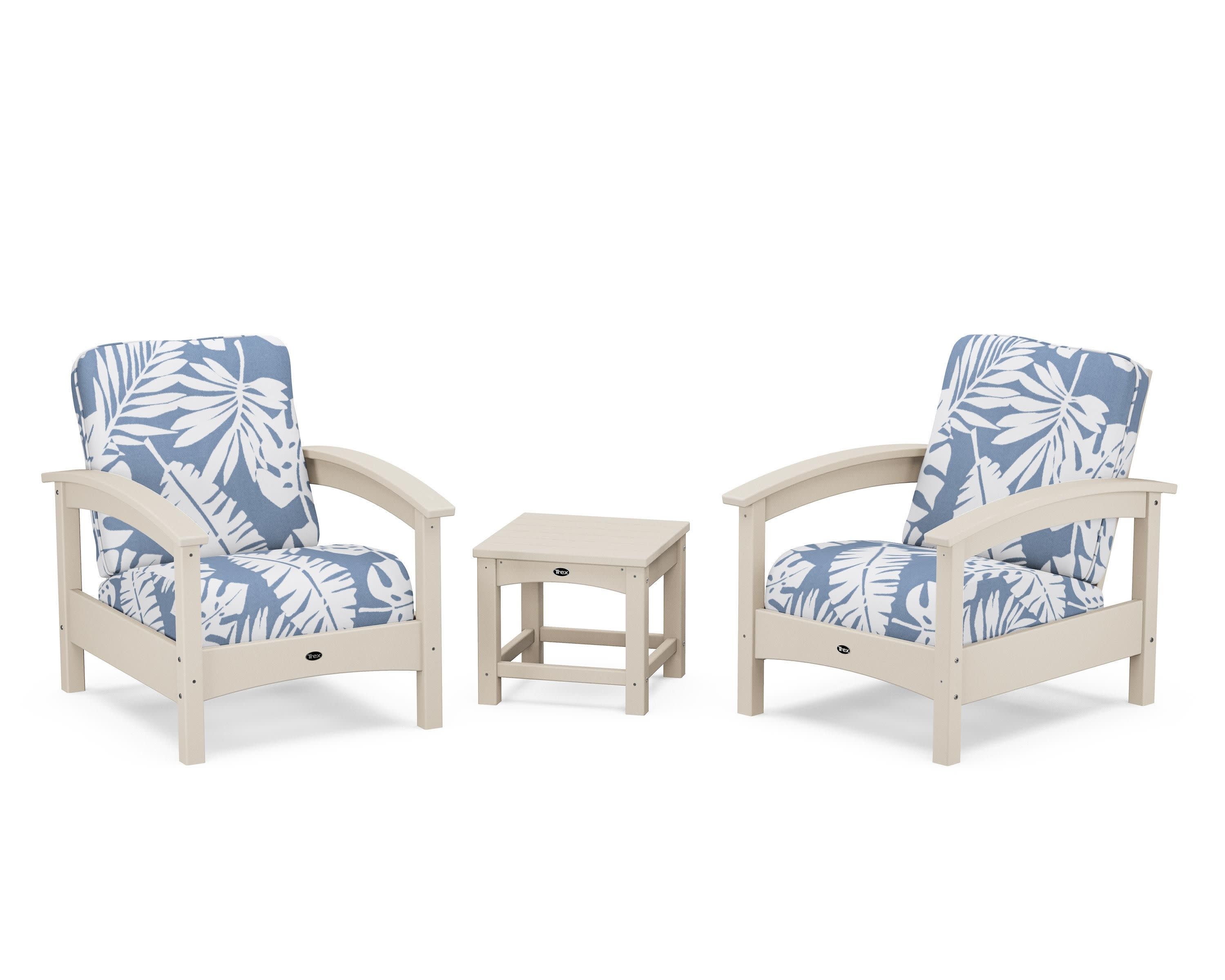 Rockport Club 3-Piece Deep Seating Conversation Set in Sand Castle / Leaf Sky Blue
