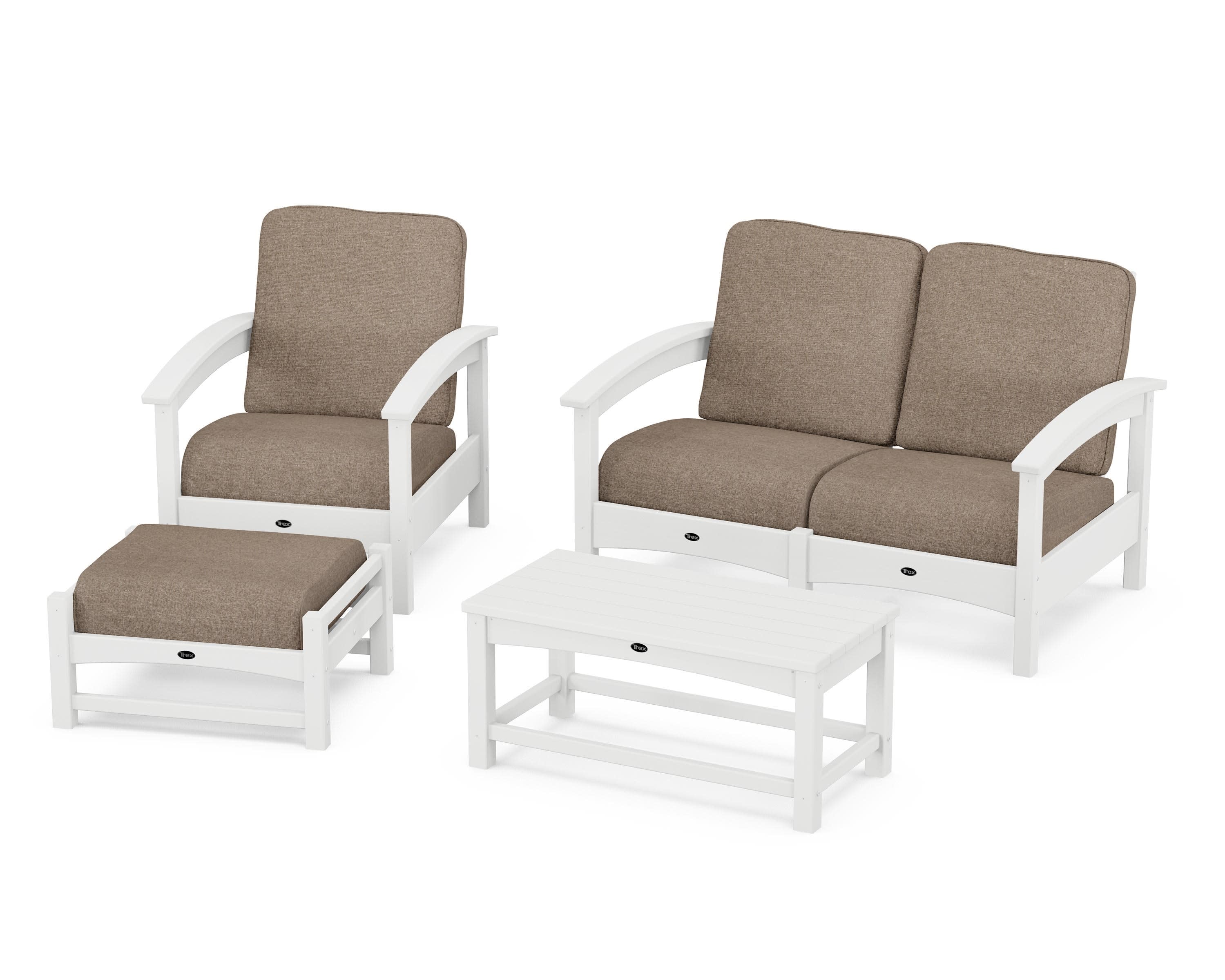 Rockport 4-Piece Deep Seating Conversation Group in Classic White / Spiced Burlap