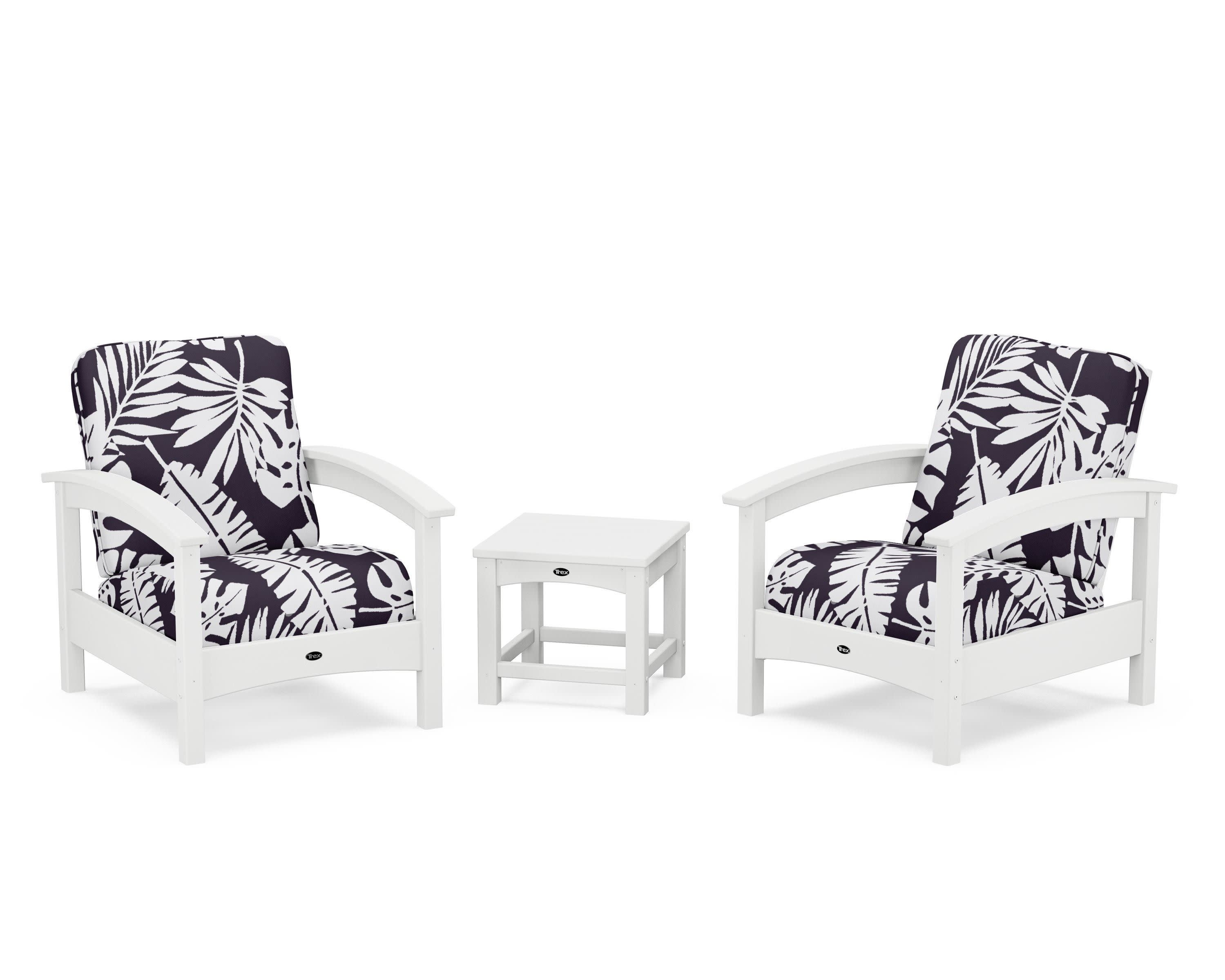 Rockport Club 3-Piece Deep Seating Conversation Set in Classic White / Leaf Navy