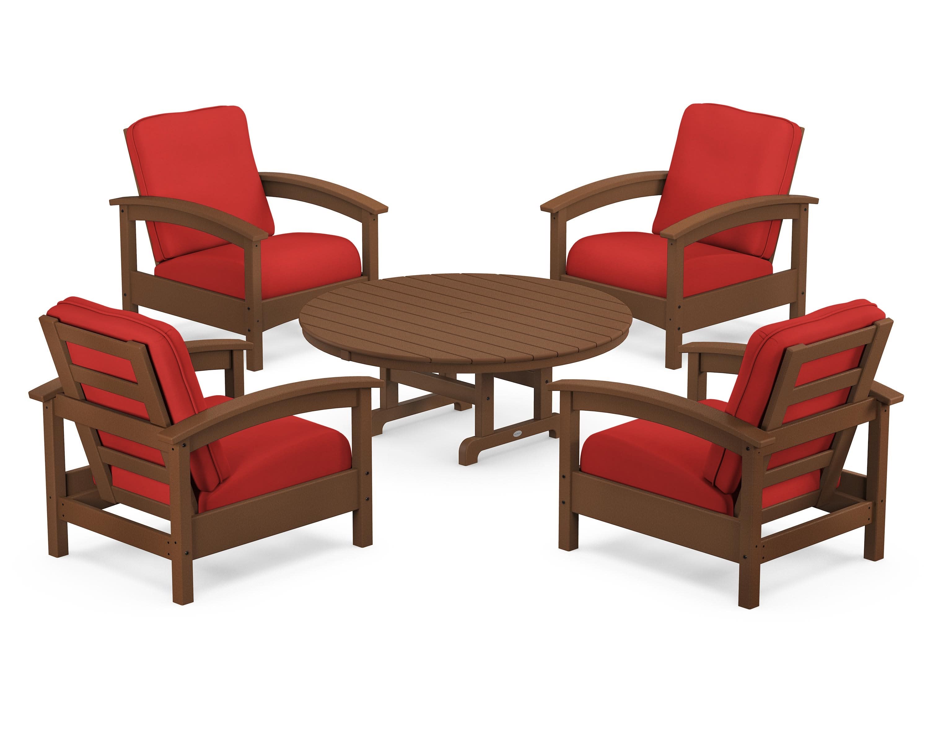Rockport 5-Piece Deep Seating Set in Tree House / Crimson Linen