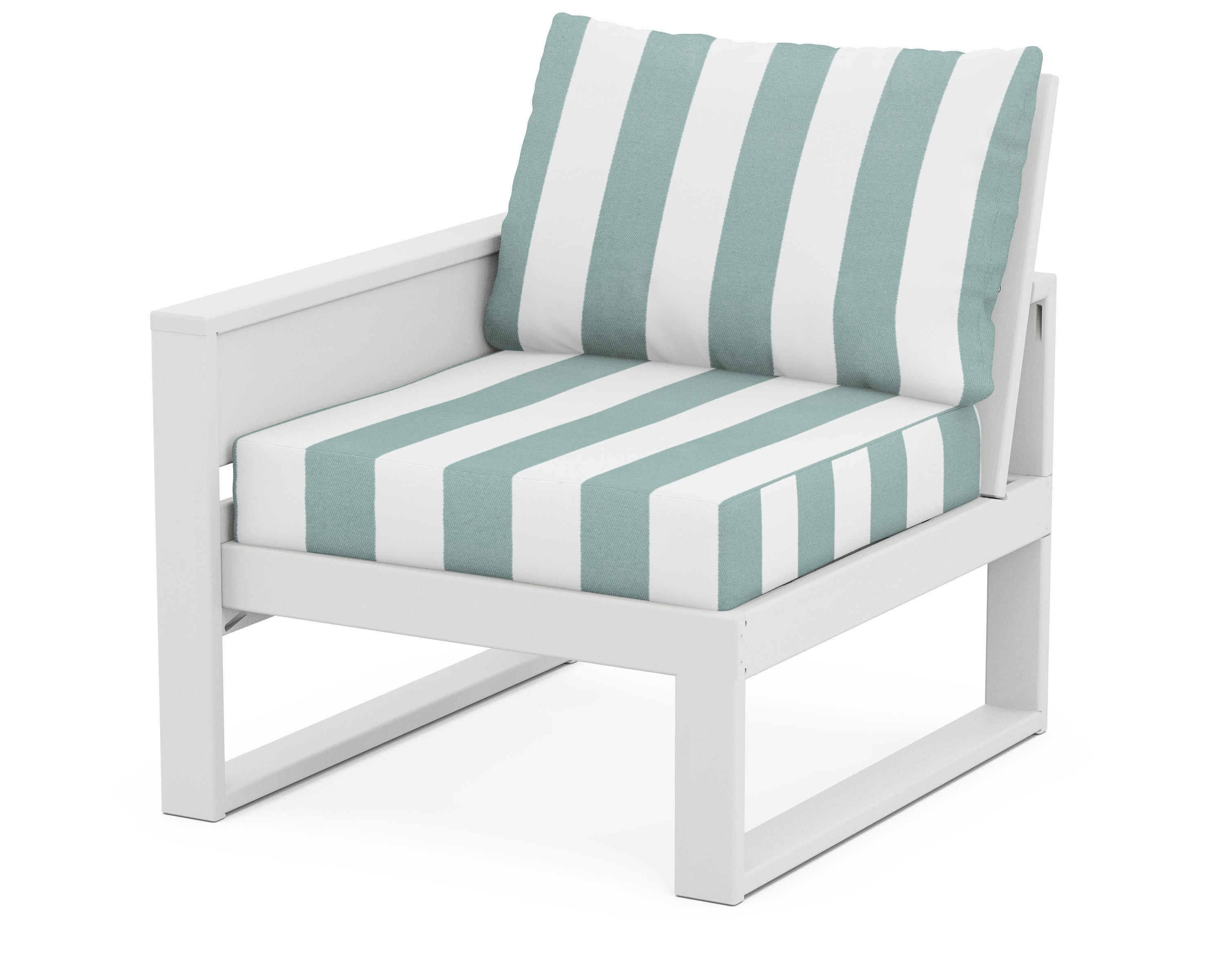 Eastport Modular Left Arm Chair in Classic White / Cabana Stripe Glacier Spa