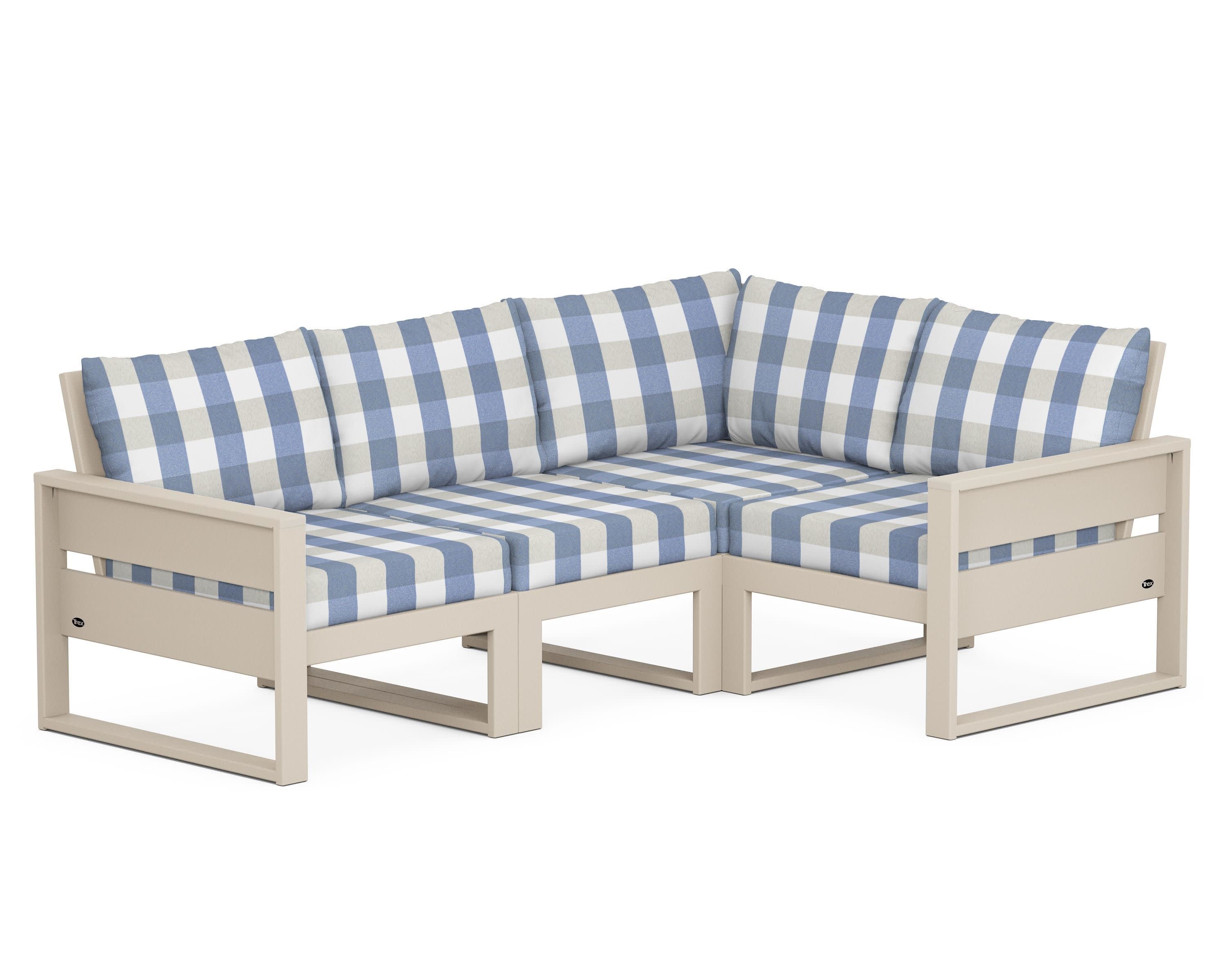 Eastport 4- Piece Sectional in Sand Castle / Buffalo Plaid Sky Blue