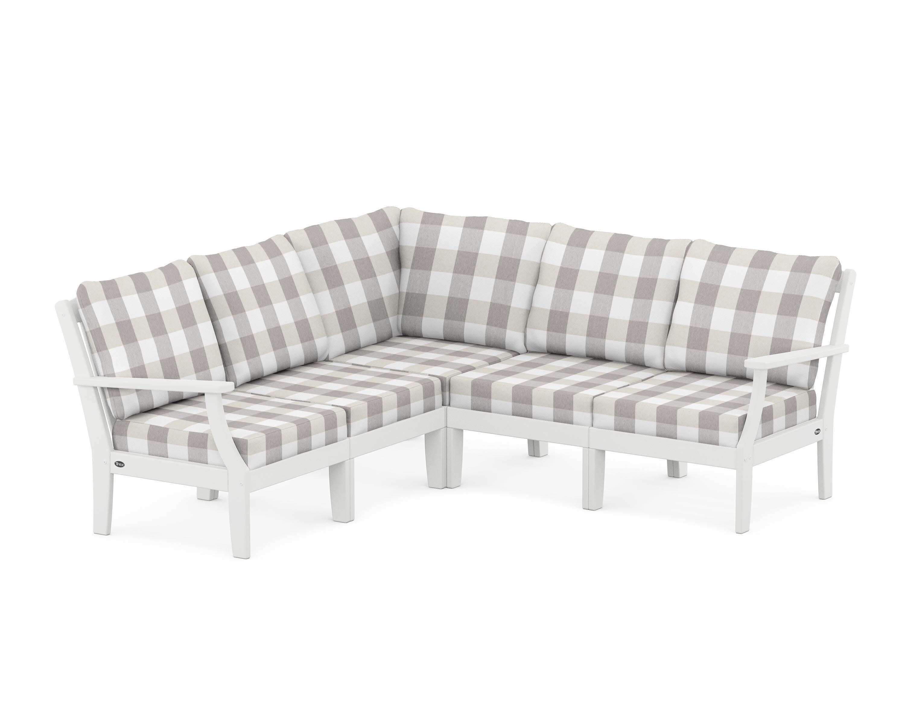 Yacht Club Modular 5-Piece Deep Seating Set in Classic White / Buffalo Plaid Grey Mist