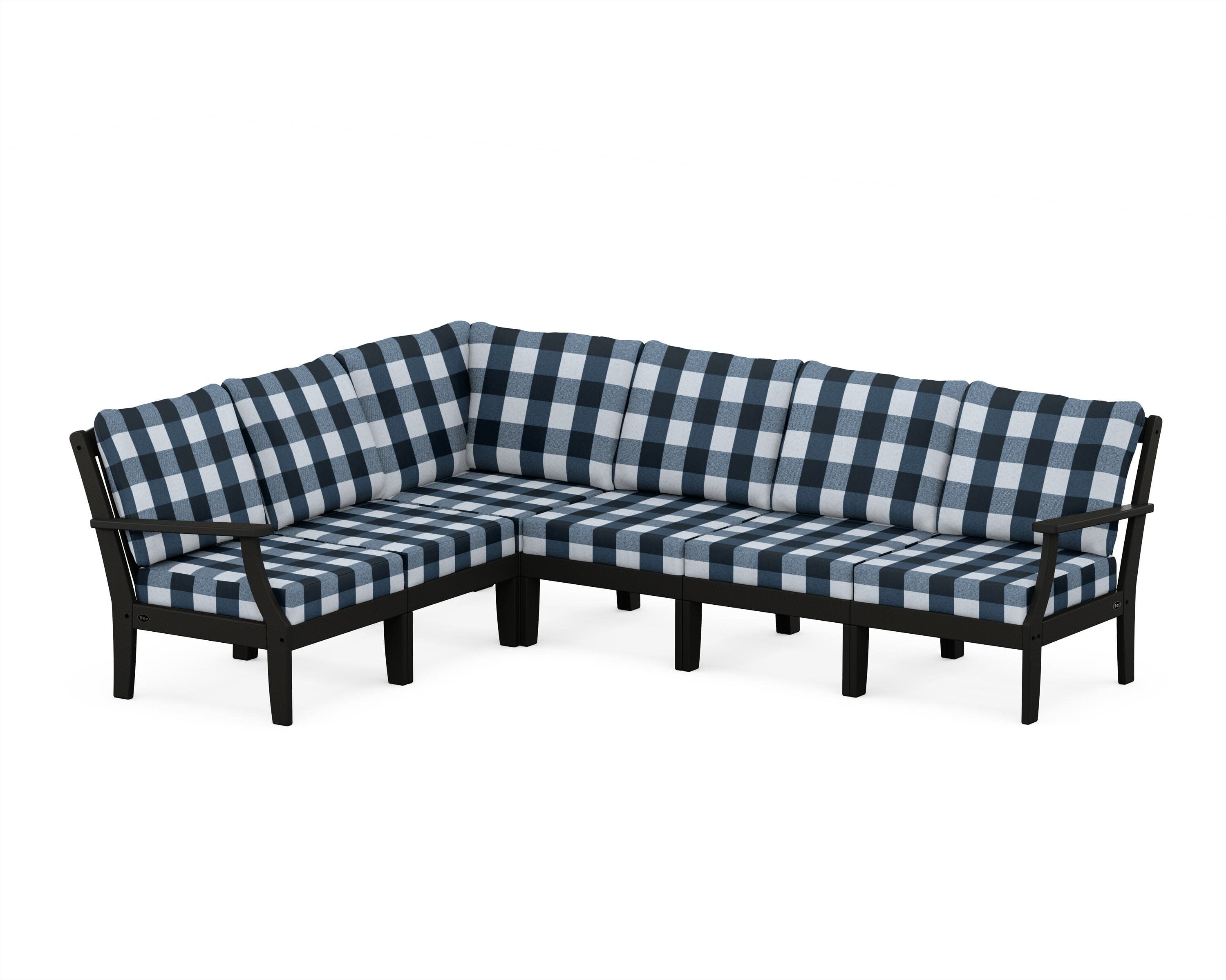 Yacht Club Modular 6-Piece Deep Seating Set in Charcoal Black / Buffalo Plaid Marine Indigo