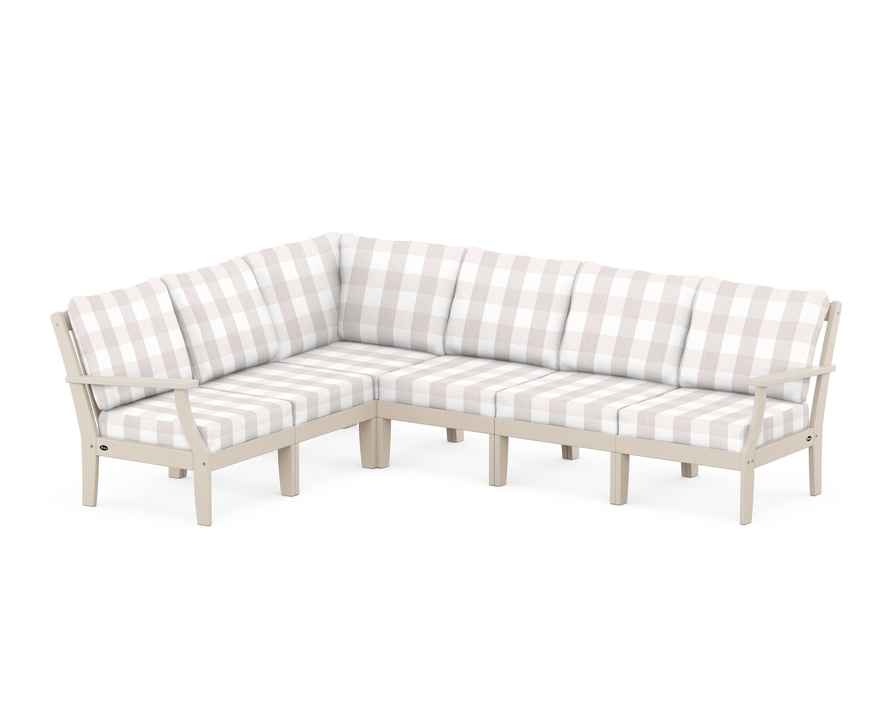 Yacht Club Modular 6-Piece Deep Seating Set in Sand Castle / Buffalo Plaid Dune Burlap