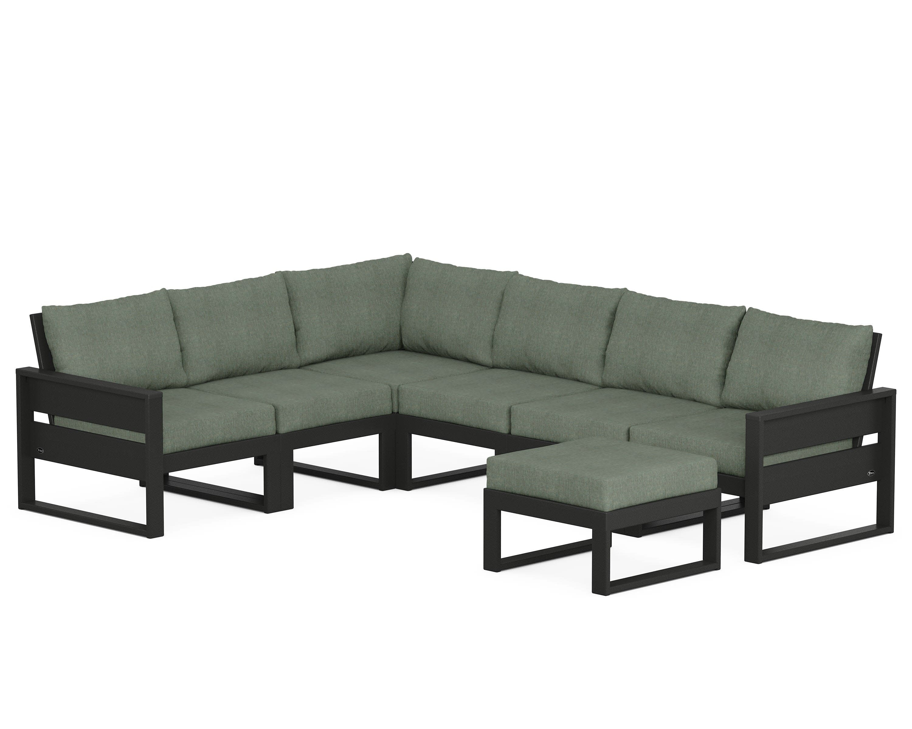Eastport 6-Piece Sectional with Ottoman in Charcoal Black / Cast Sage