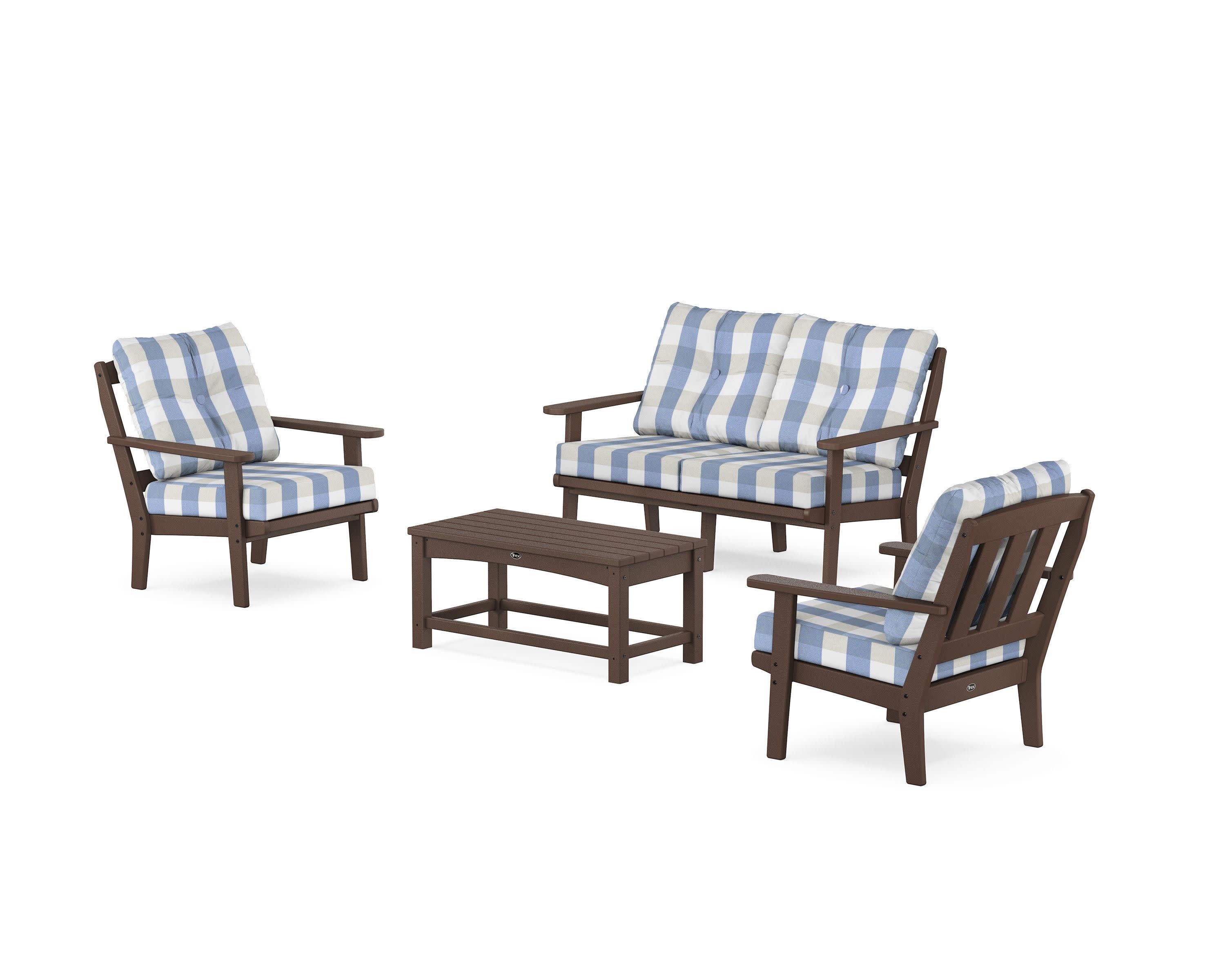 Cape Cod 4-Piece Deep Seating Set with Loveseat in Vintage Lantern / Buffalo Plaid Sky Blue