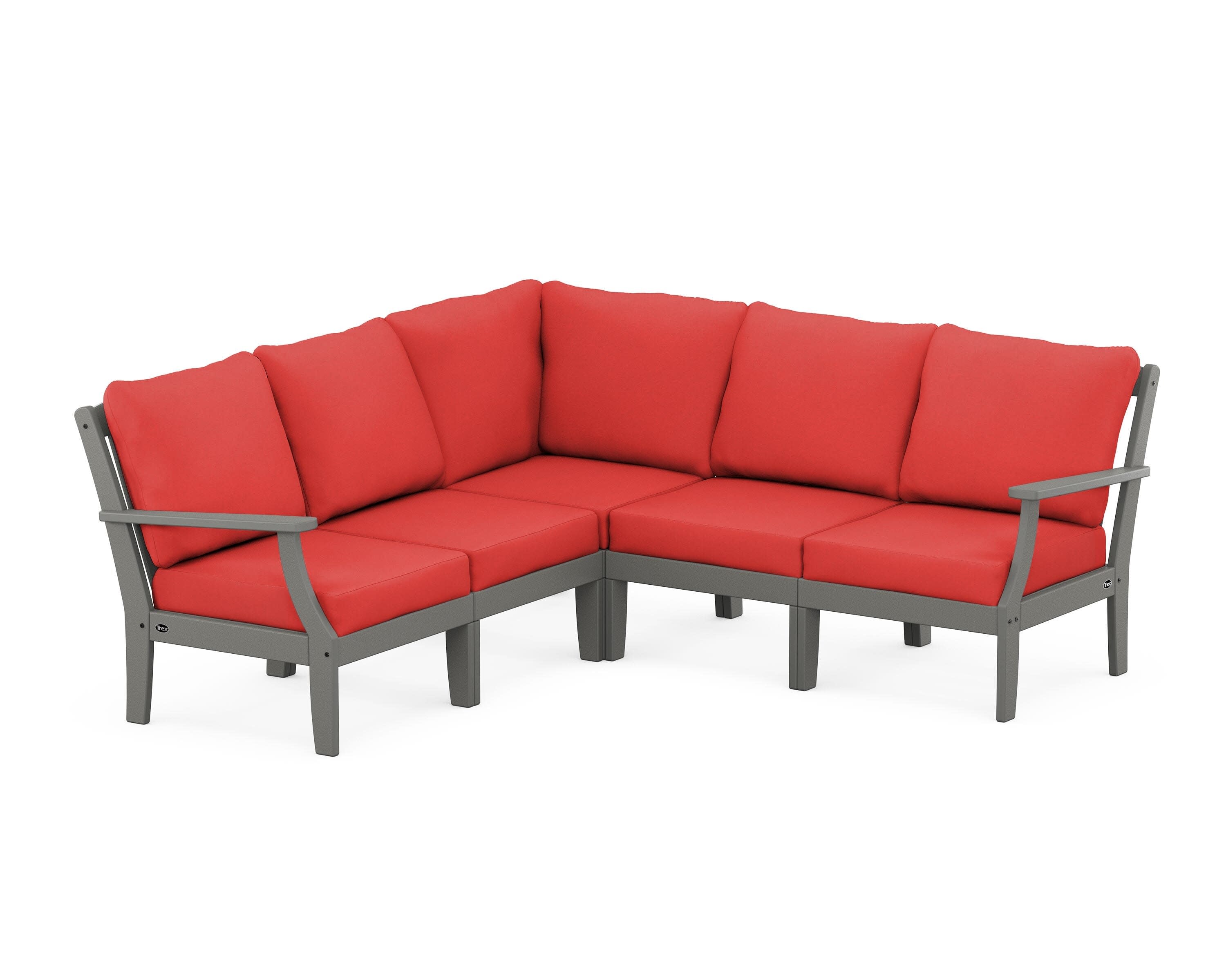 Yacht Club Modular 5-Piece Deep Seating Set in Stepping Stone / Crimson Linen