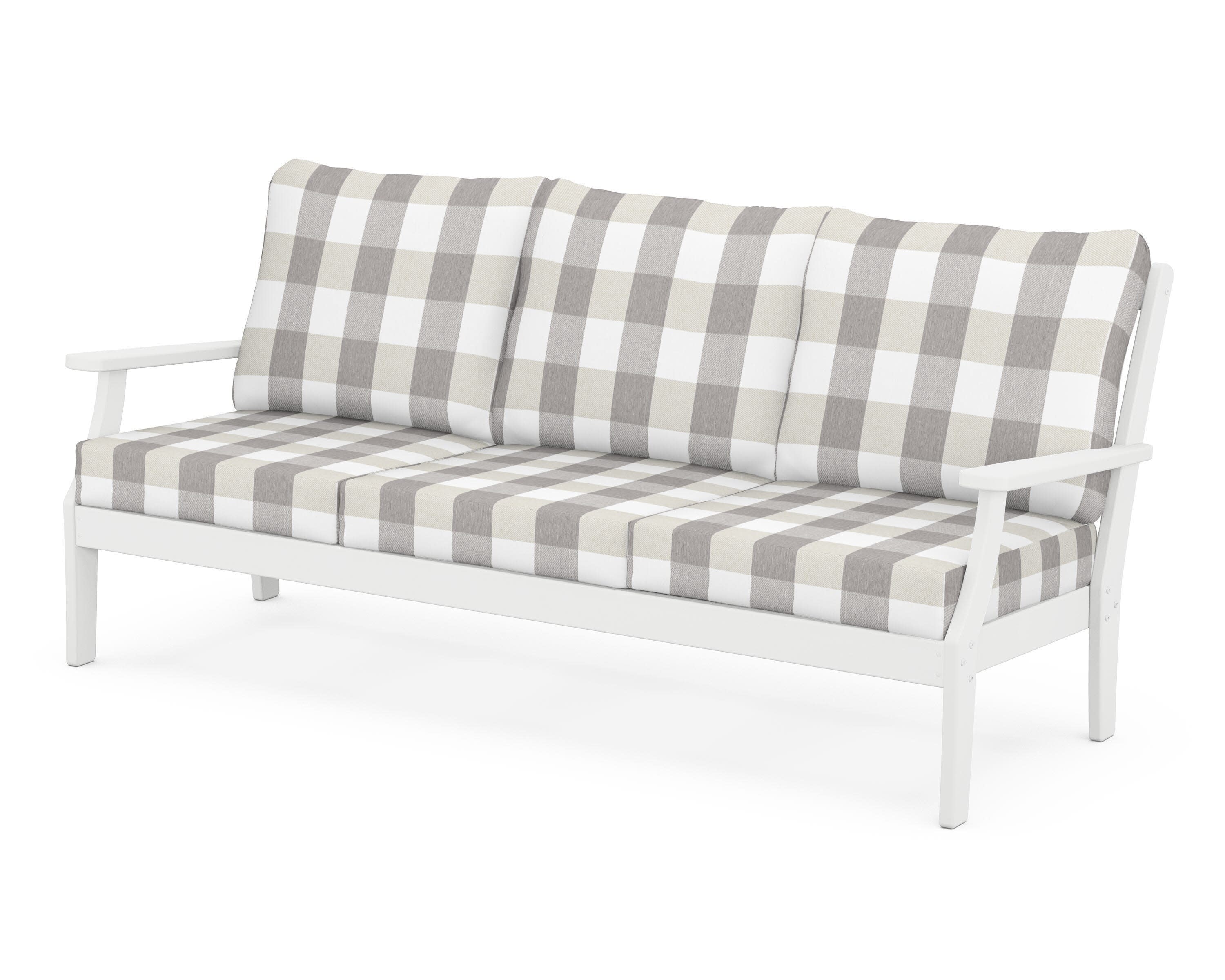 Yacht Club Deep Seating Sofa in Classic White / Buffalo Plaid Grey Mist