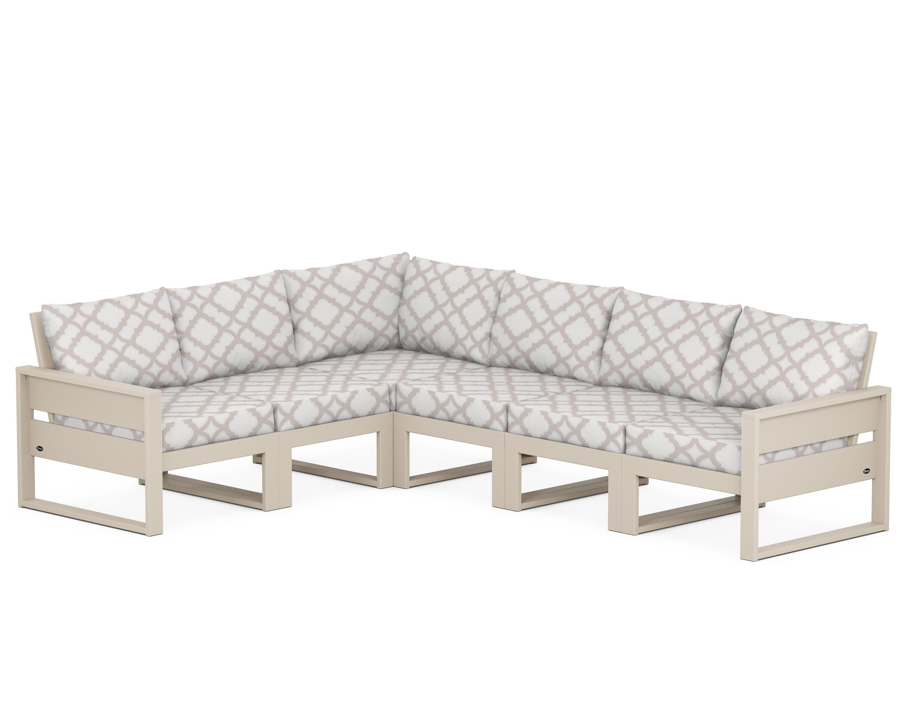 Eastport 6-Piece Sectional in Sand Castle / Trellis Dune Burlap