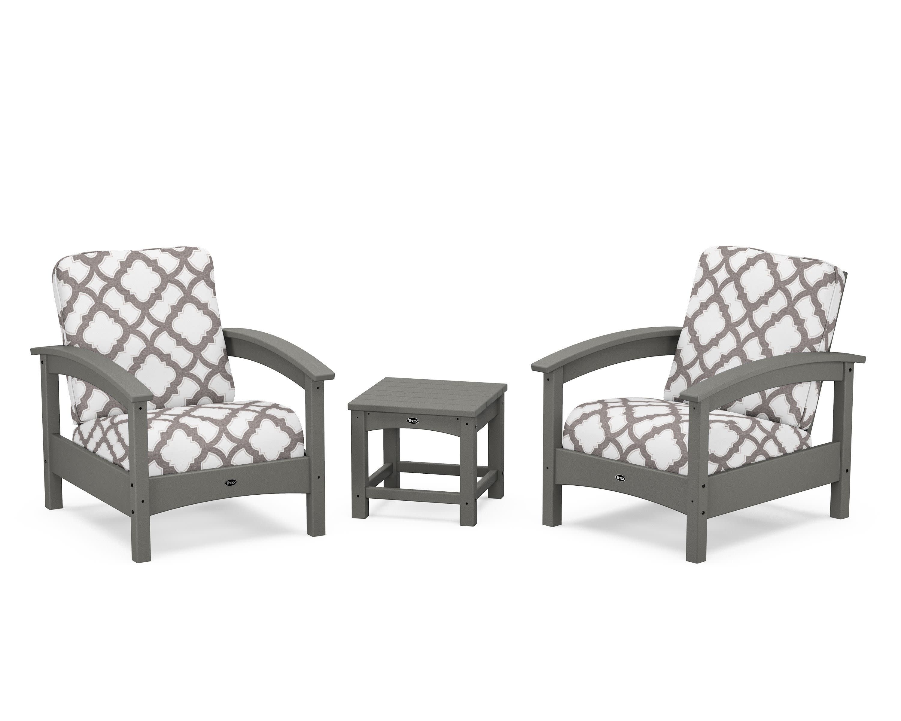 Rockport Club 3-Piece Deep Seating Conversation Set in Stepping Stone / Trellis Grey Mist