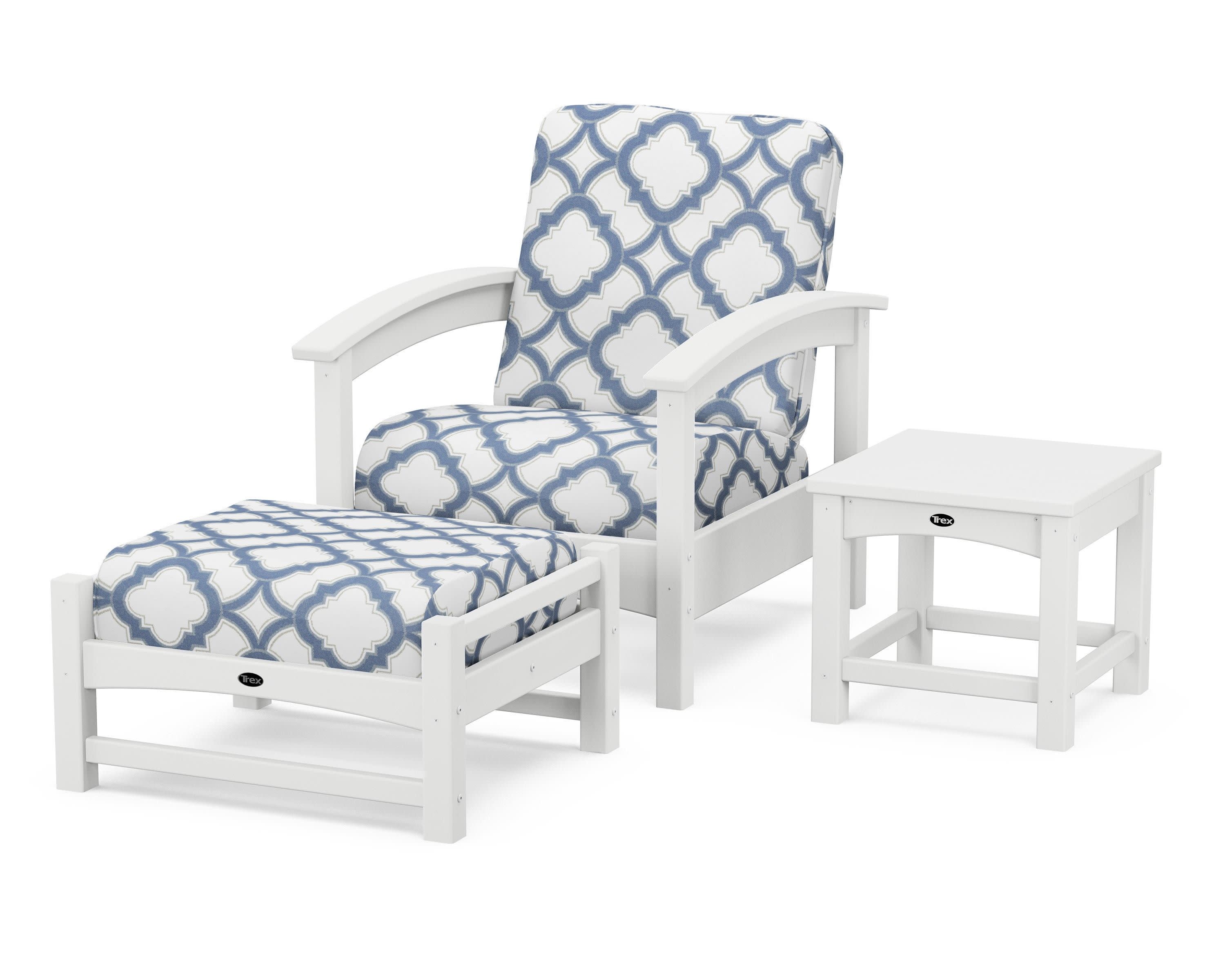 Rockport 3-Piece Deep Seating Set in Classic White / Trellis Sky Blue