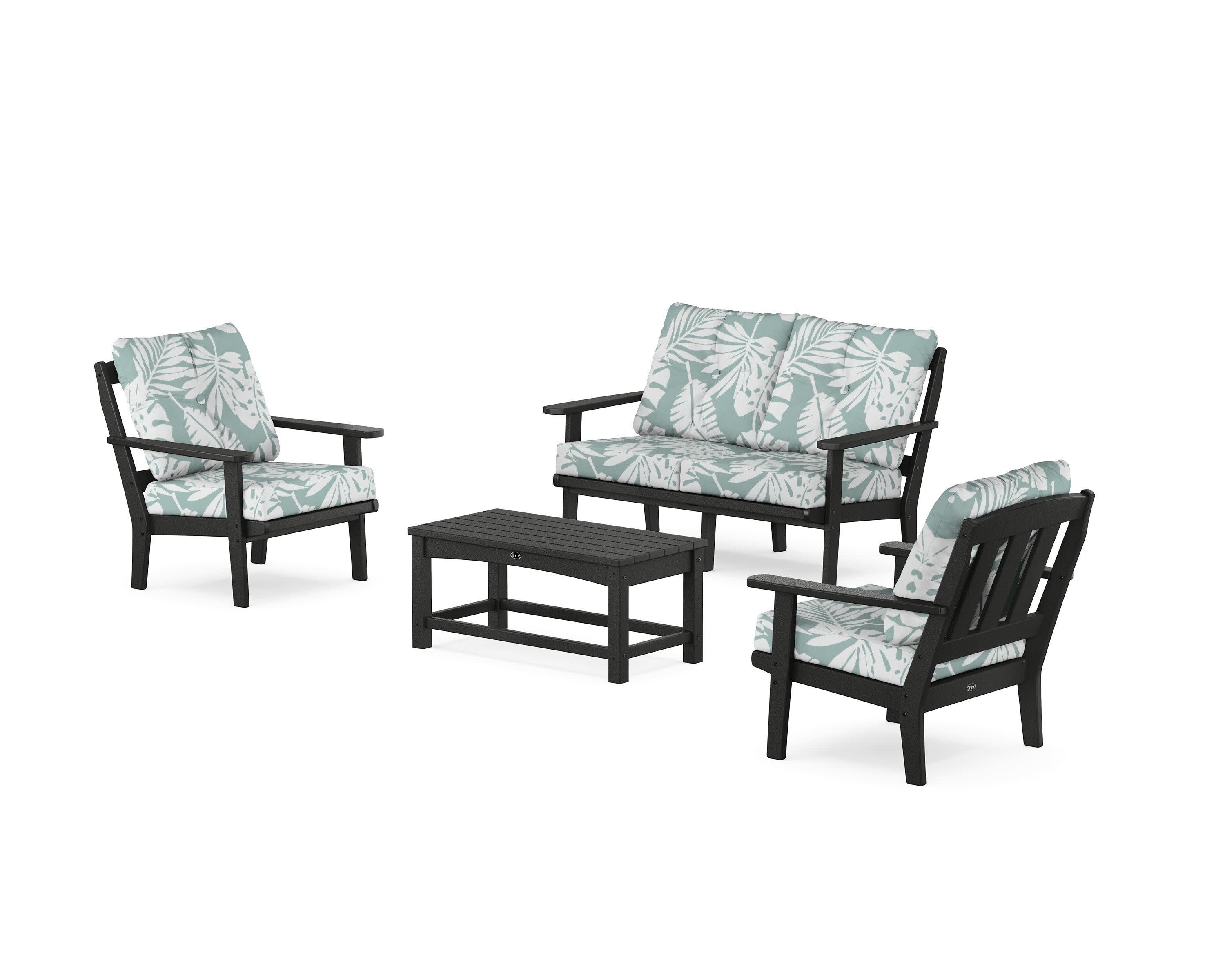 Cape Cod 4-Piece Deep Seating Set with Loveseat in Charcoal Black / Leaf Glacier Spa
