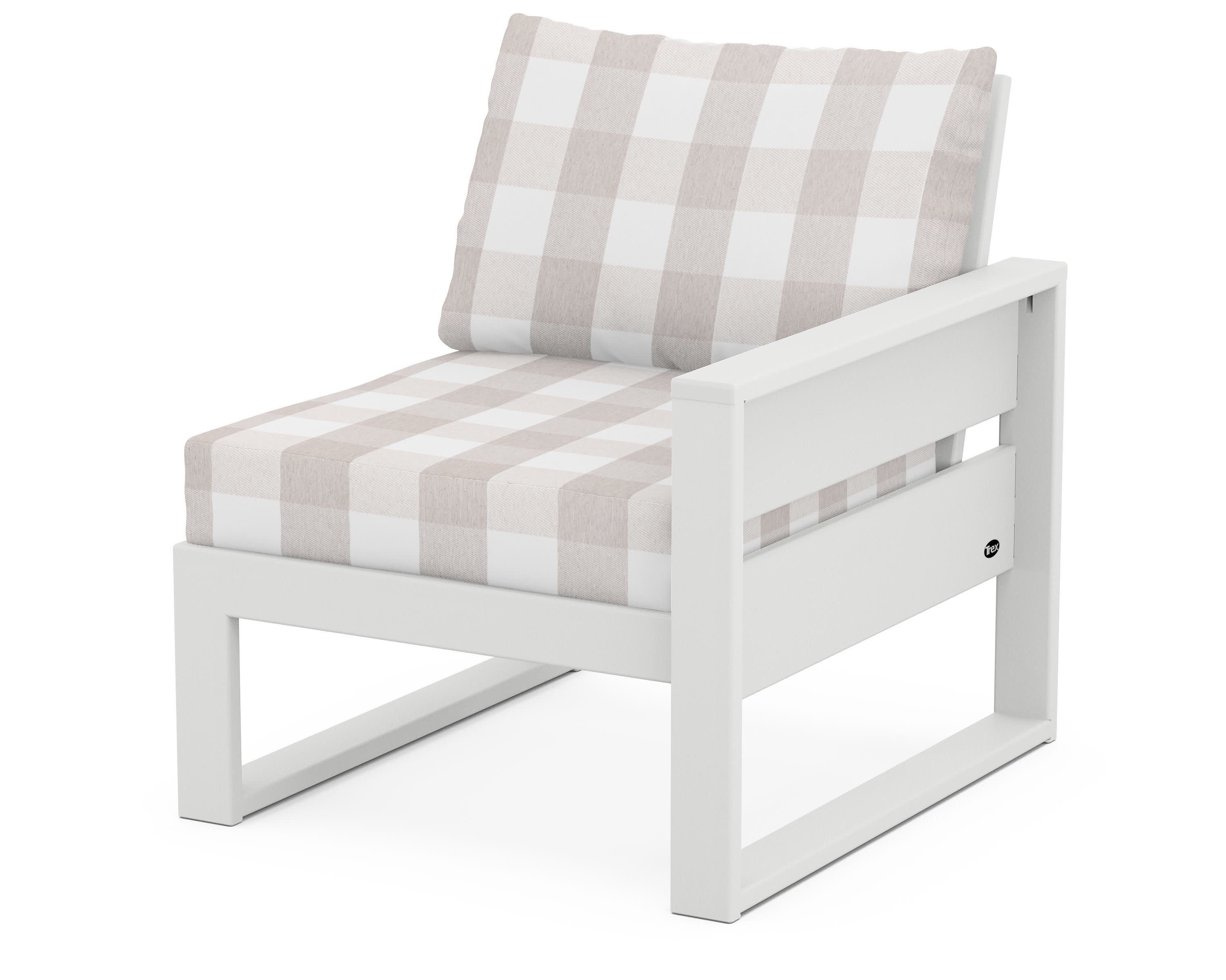 Eastport Modular Right Arm Chair in Classic White / Buffalo Plaid Dune Burlap
